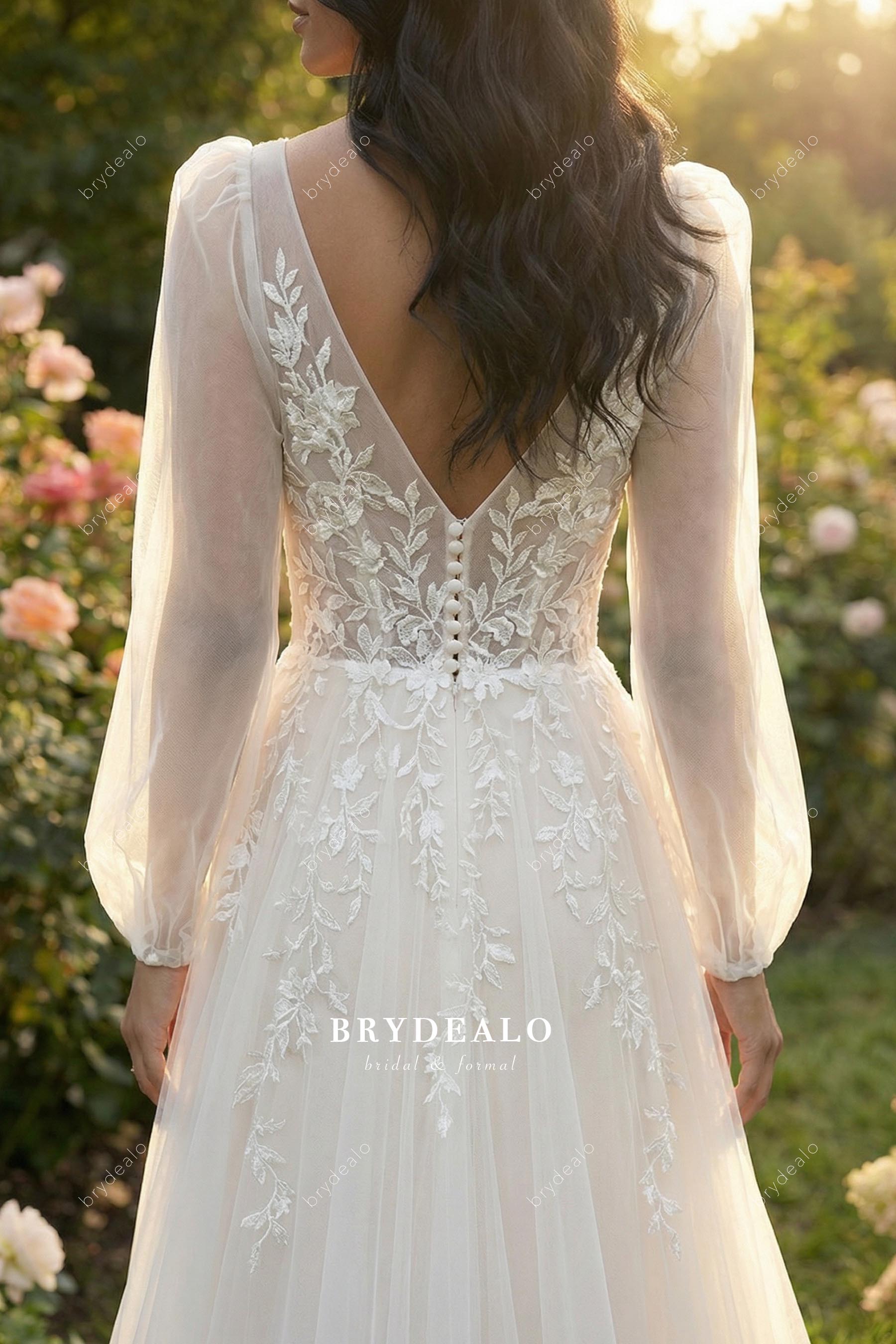 illusion v back a line wedding dress
