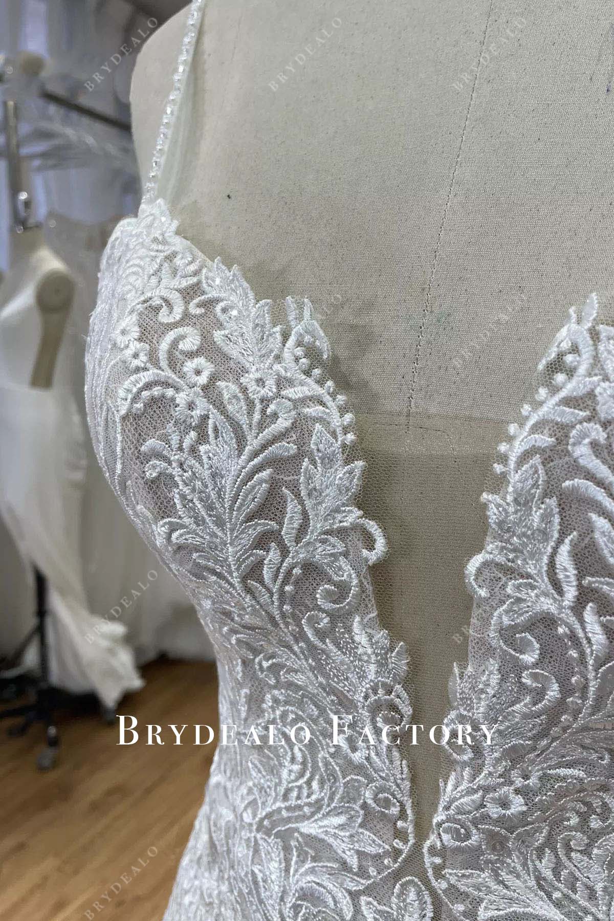illusion v neck lace wedding dress