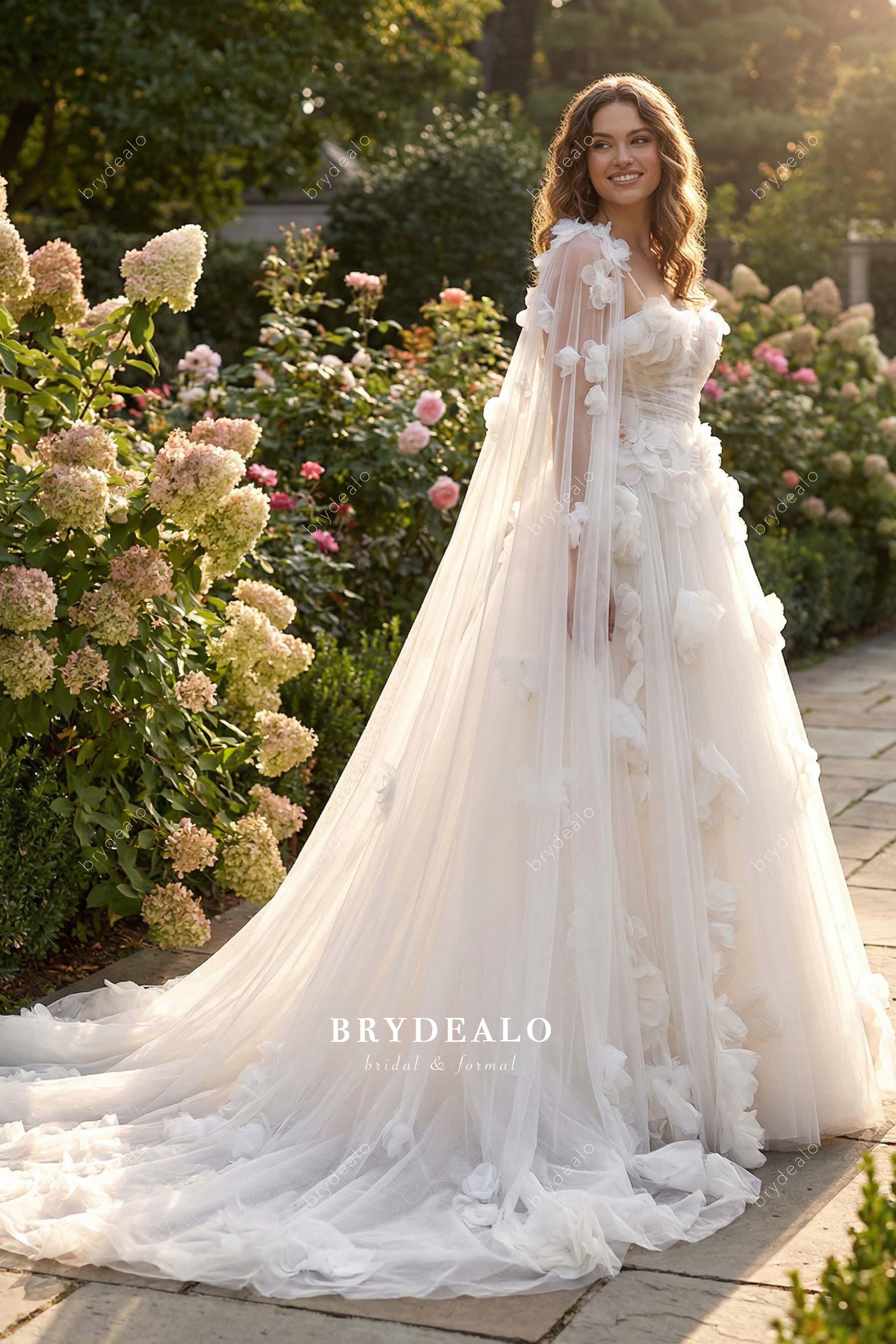 ivory 3d floral court train bridal dress