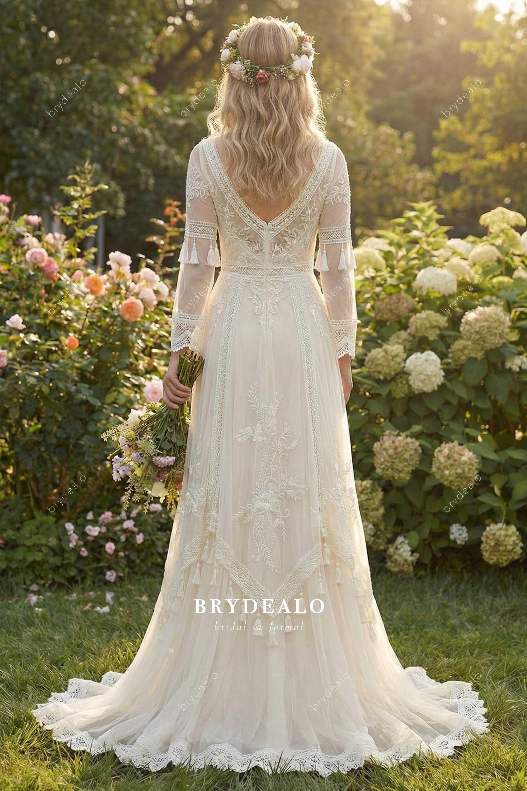 ivory lace v back a line wedding dress
