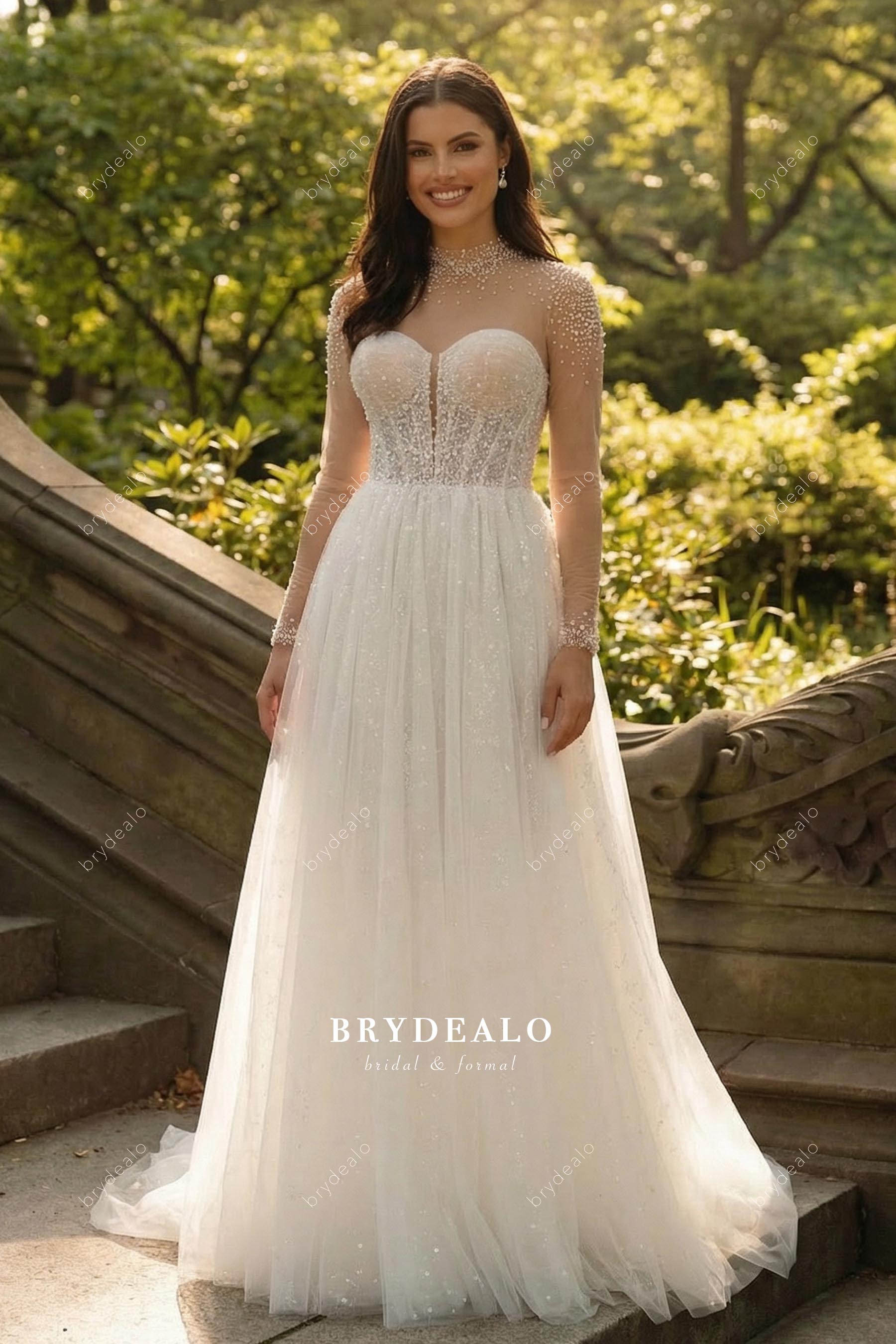 ivory pearls a line wedding dress
