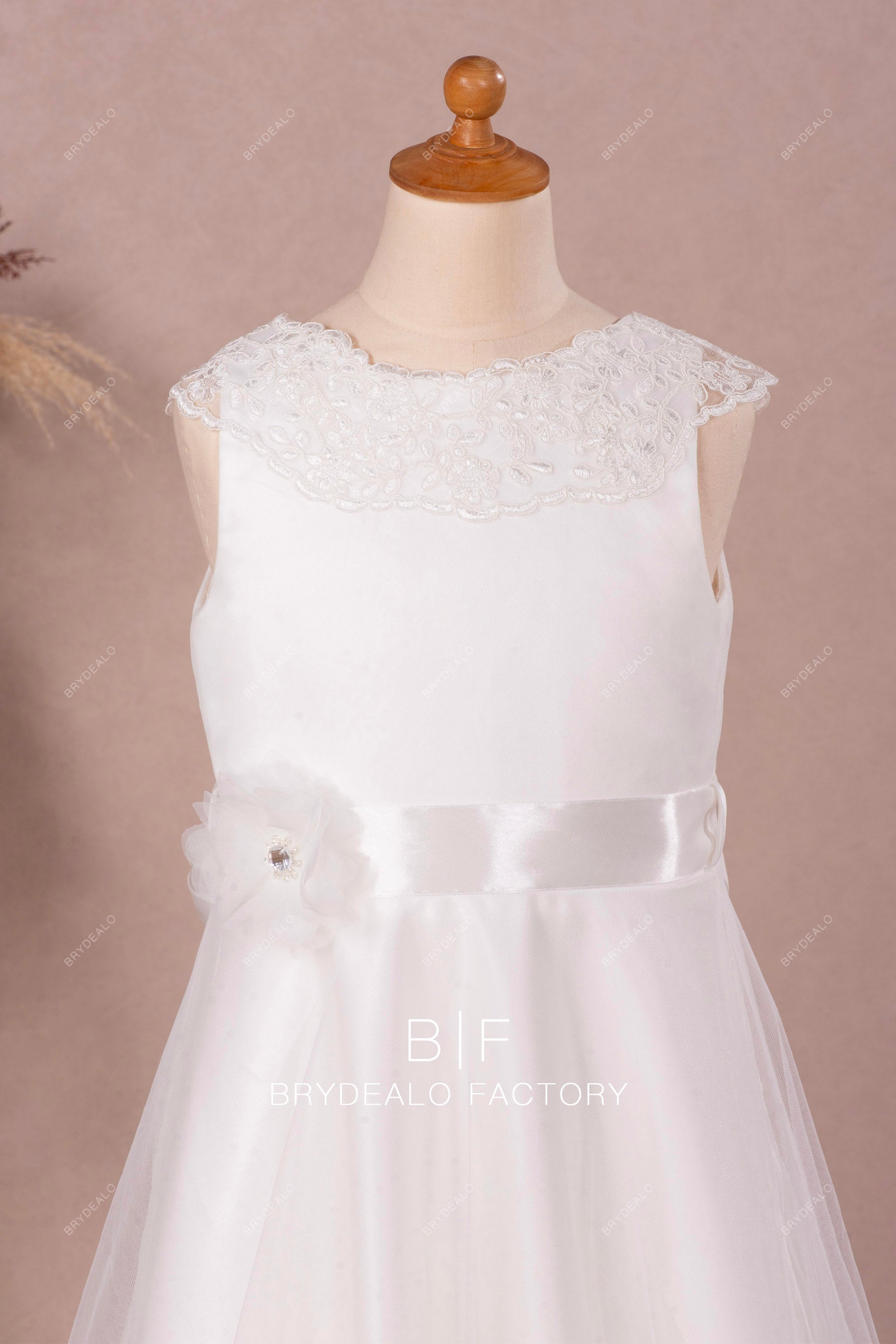 jewel lace neck belt flower girl dress