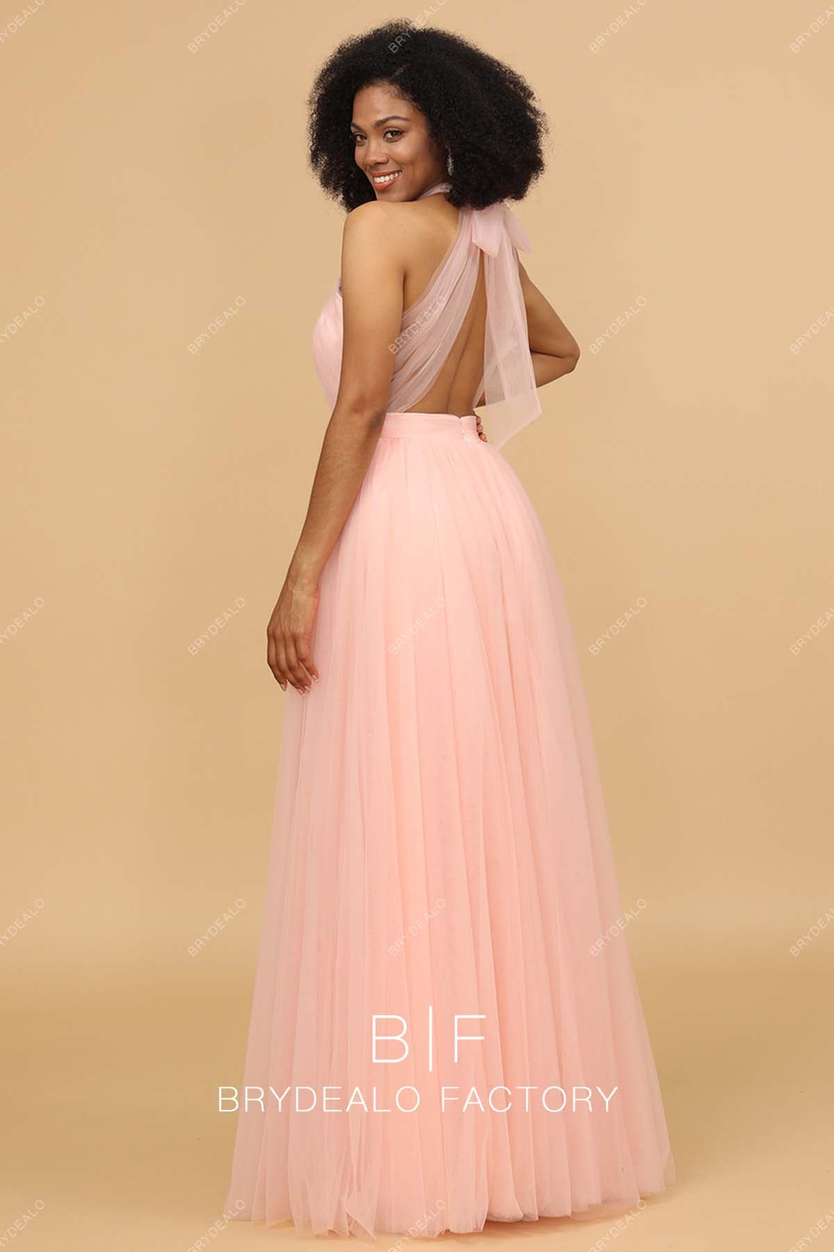 Blushing Pink Sleeveless Tulle A-line Bridesmaid Gown