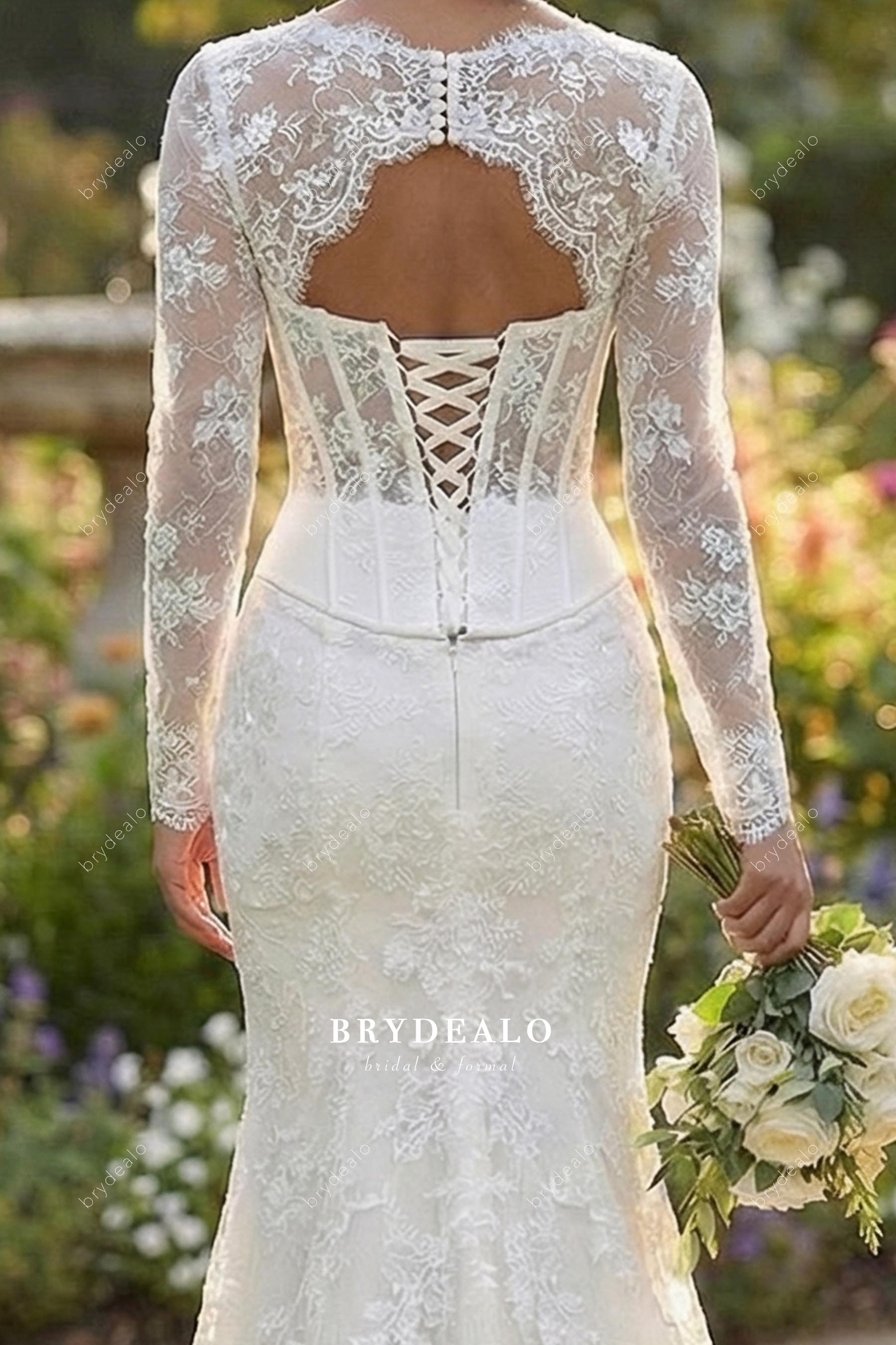 keyhole lace up back bridal dress