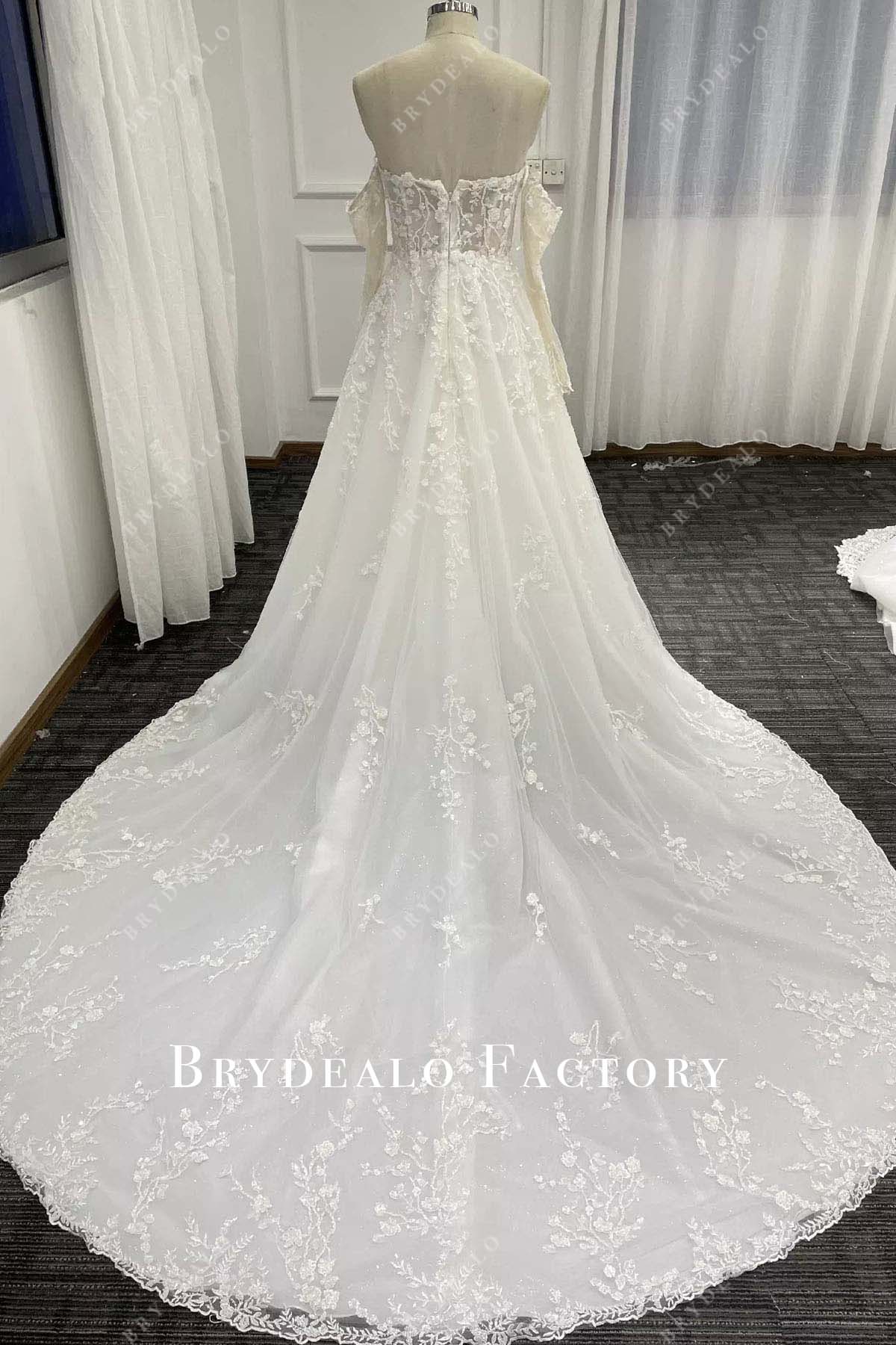 lace a line chapel train wedding dress