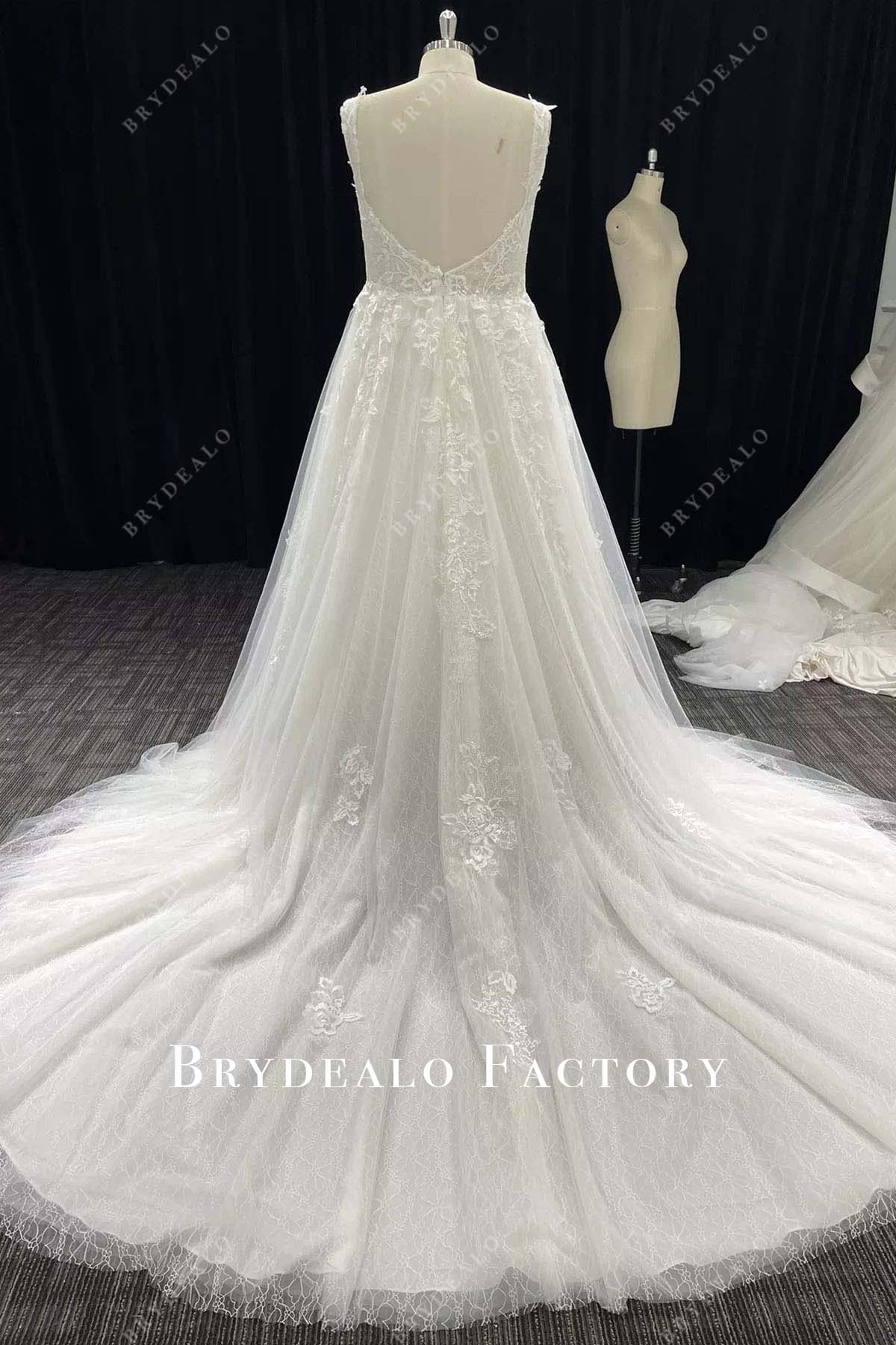 lace a line court train wedding dress