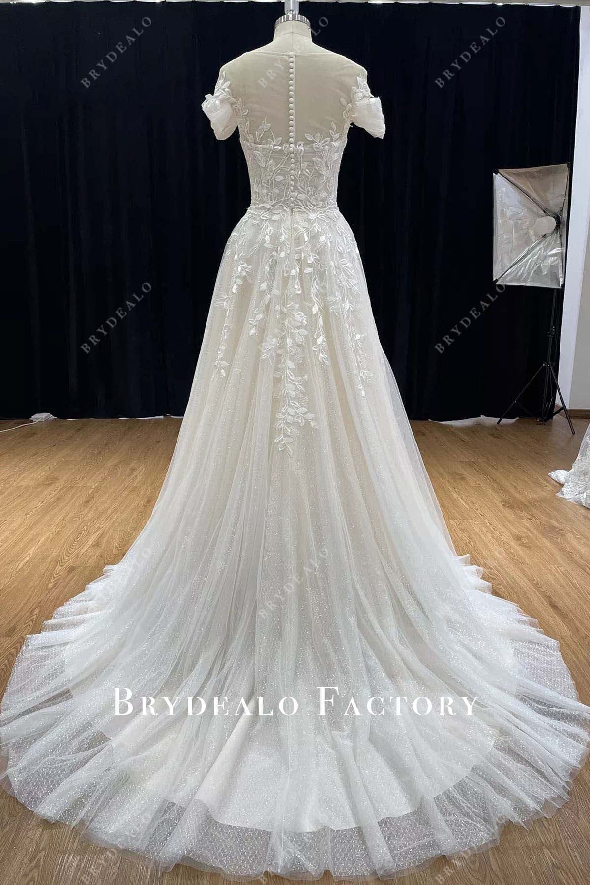 lace a line court train wedding dress