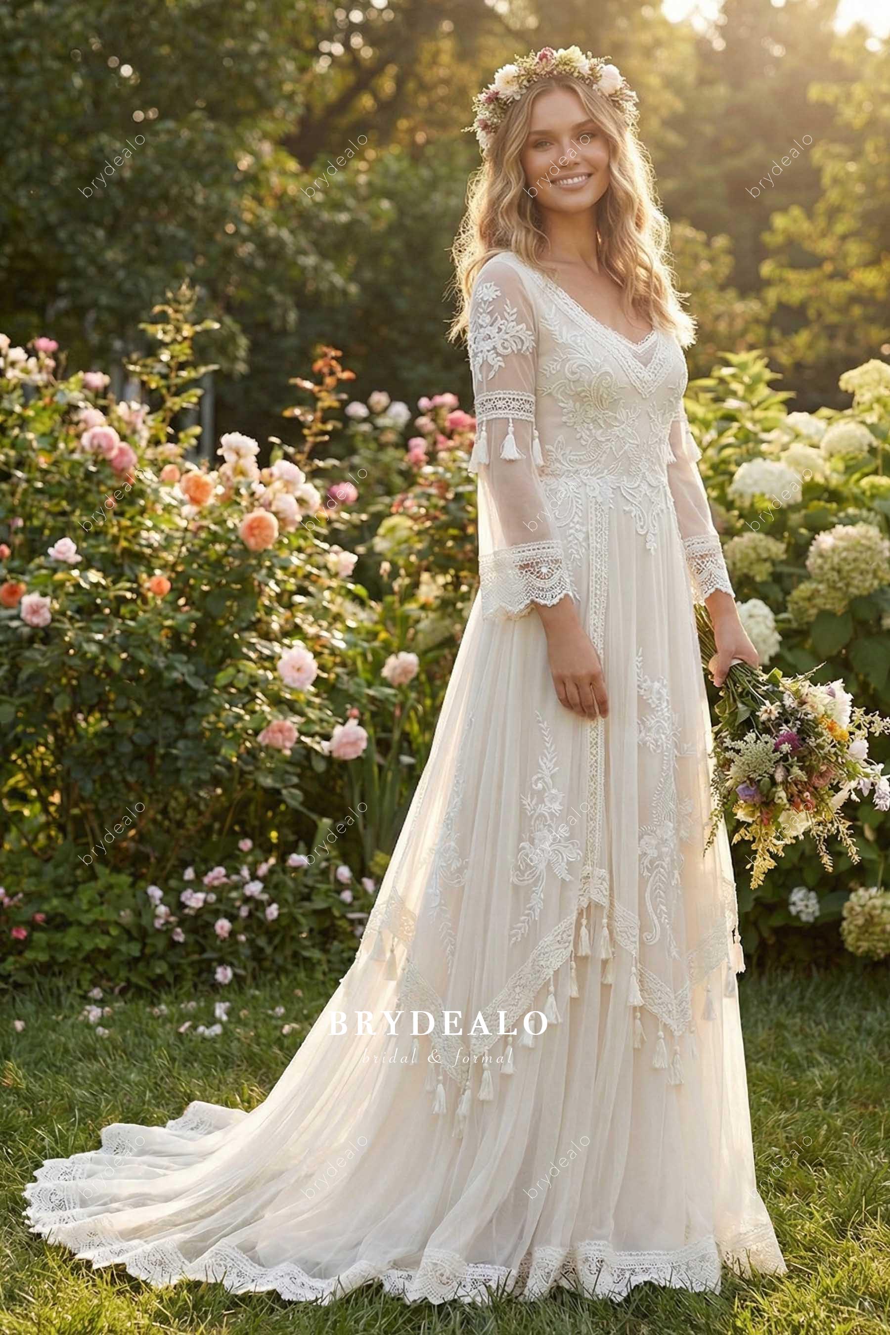 lace a line court train wedding dress