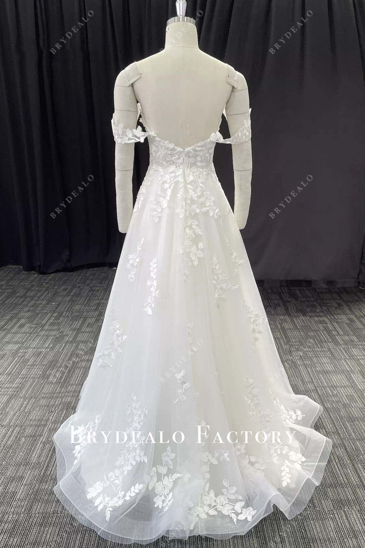 lace a line sweep train wedding dress