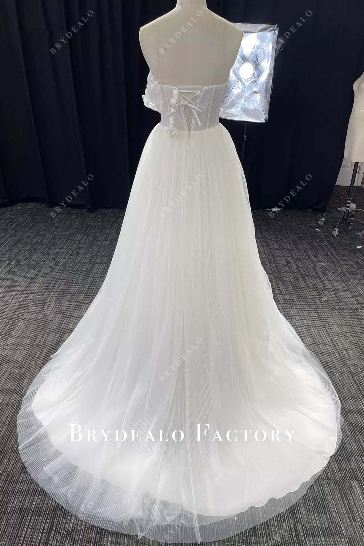 lace a line sweep train wedding dress
