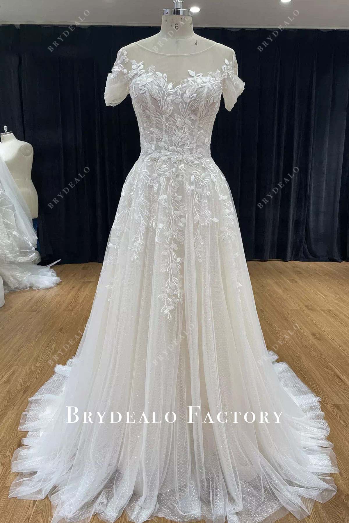 lace appliques a line wedding dress