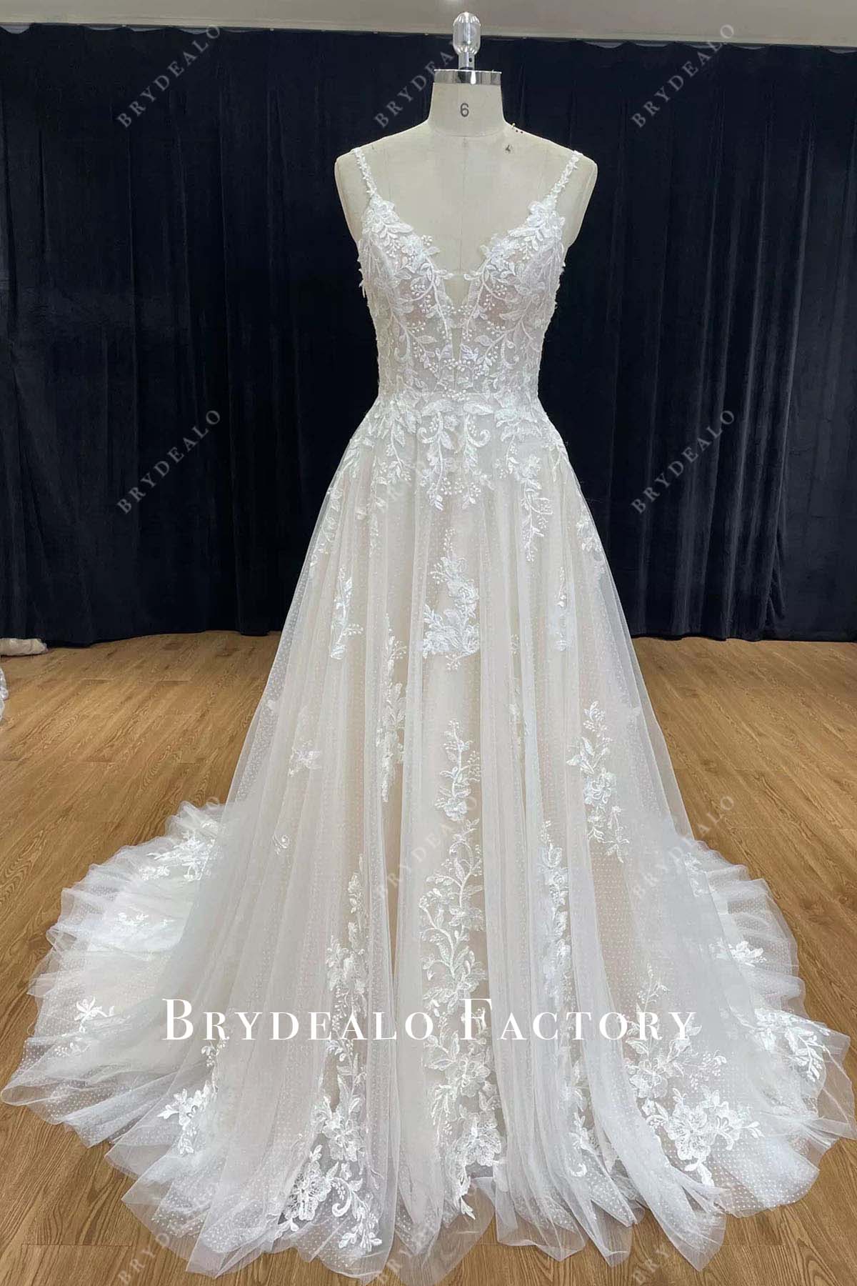lace appliques a line wedding dress