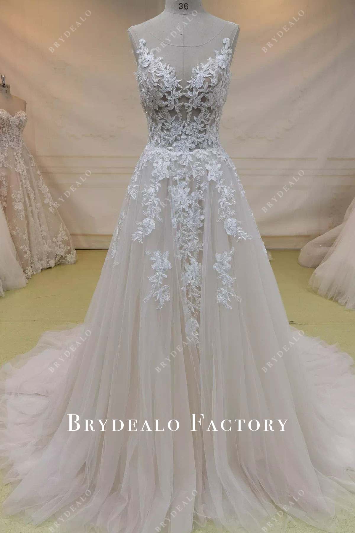 lace appliques a line wedding dress