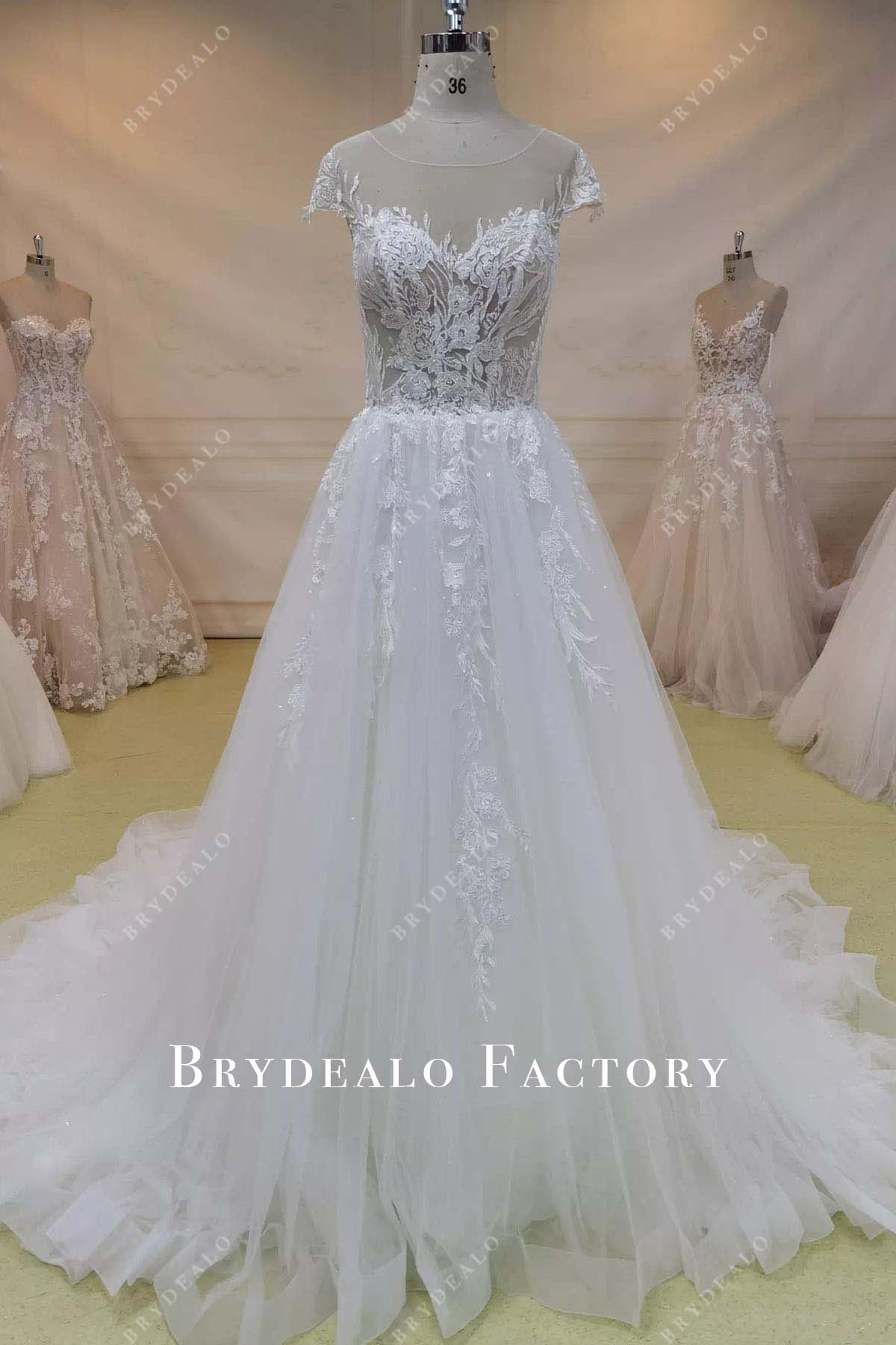 lace appliques a line wedding dress
