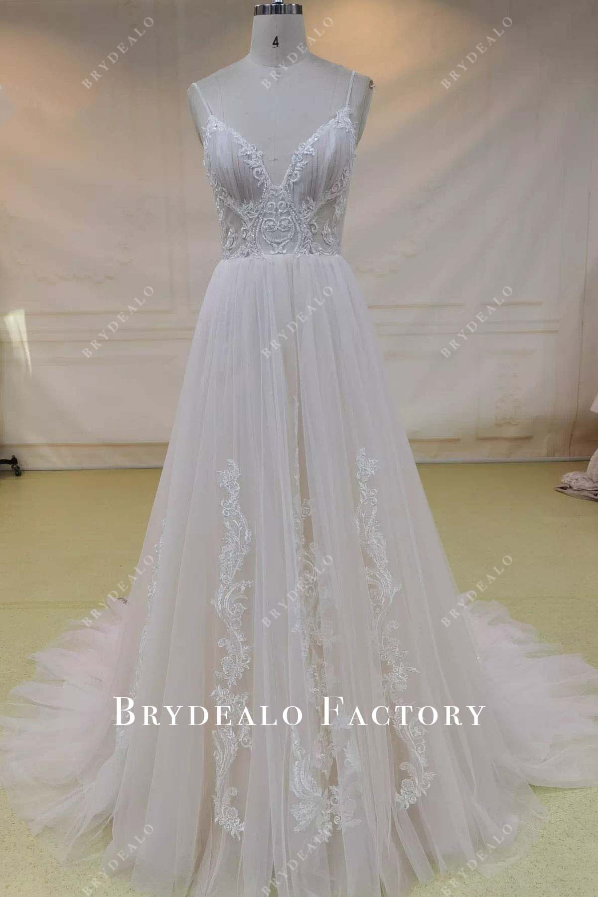 lace appliques a line wedding dress