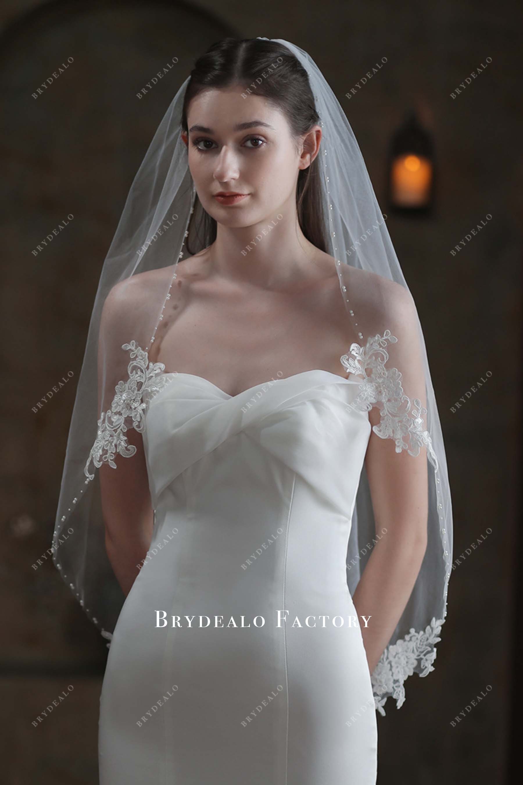 lace appliques beading bridal veil