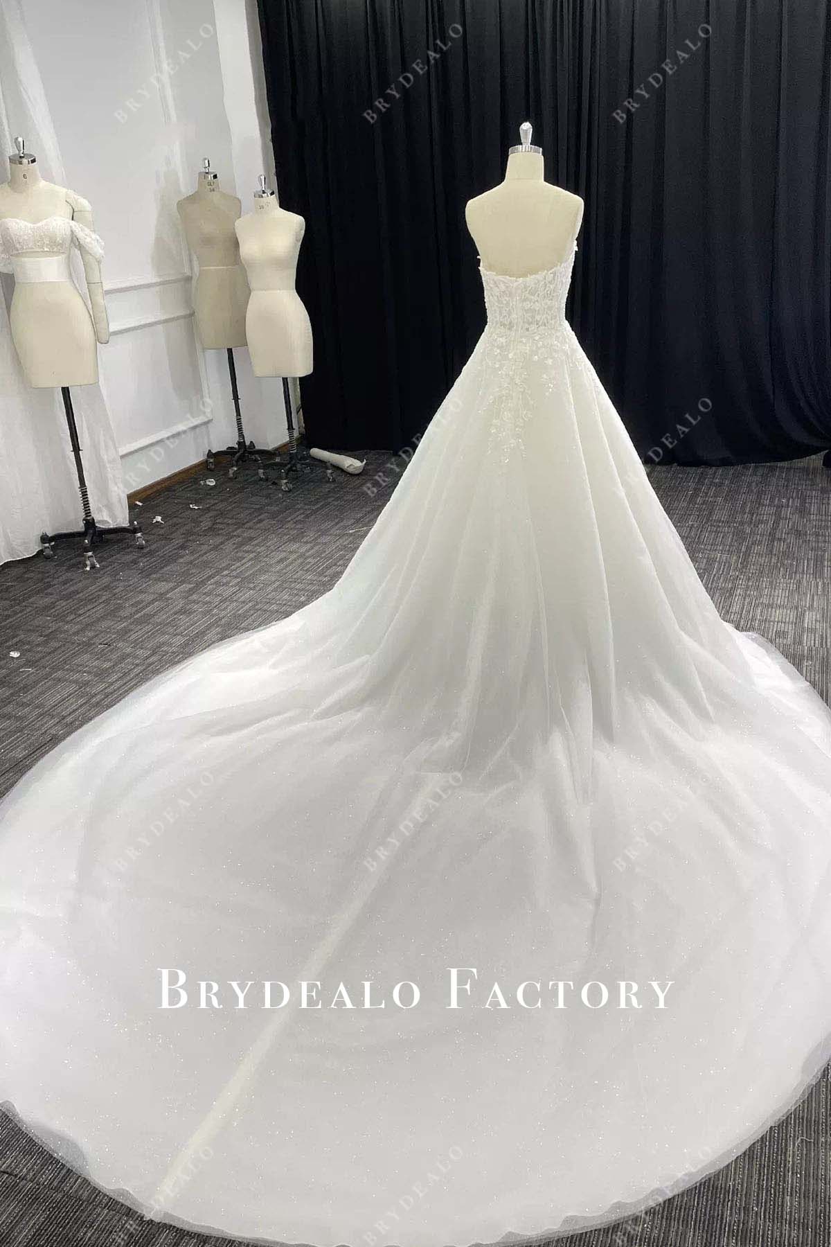 lace appliques cathedral train wedding dress