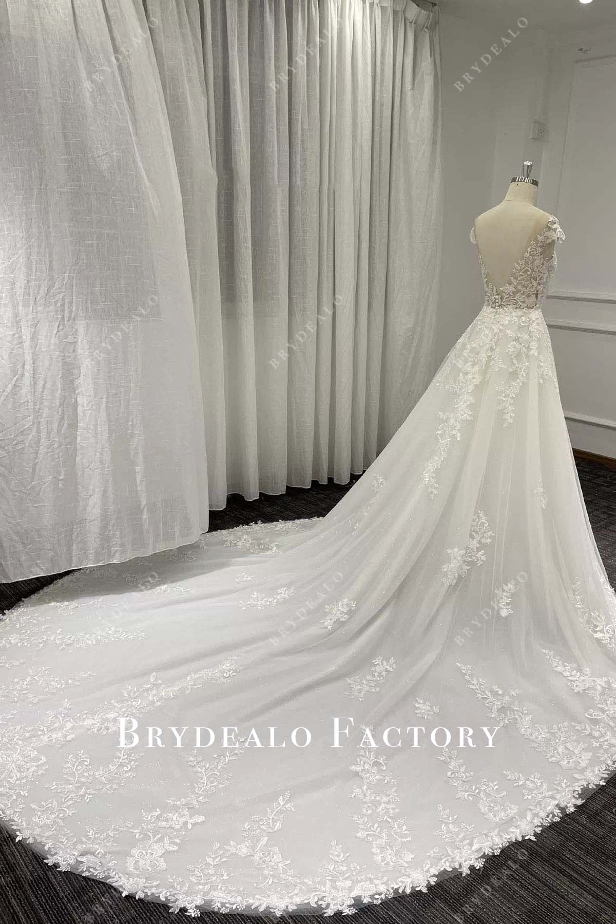 lace appliques cathedral train wedding dress