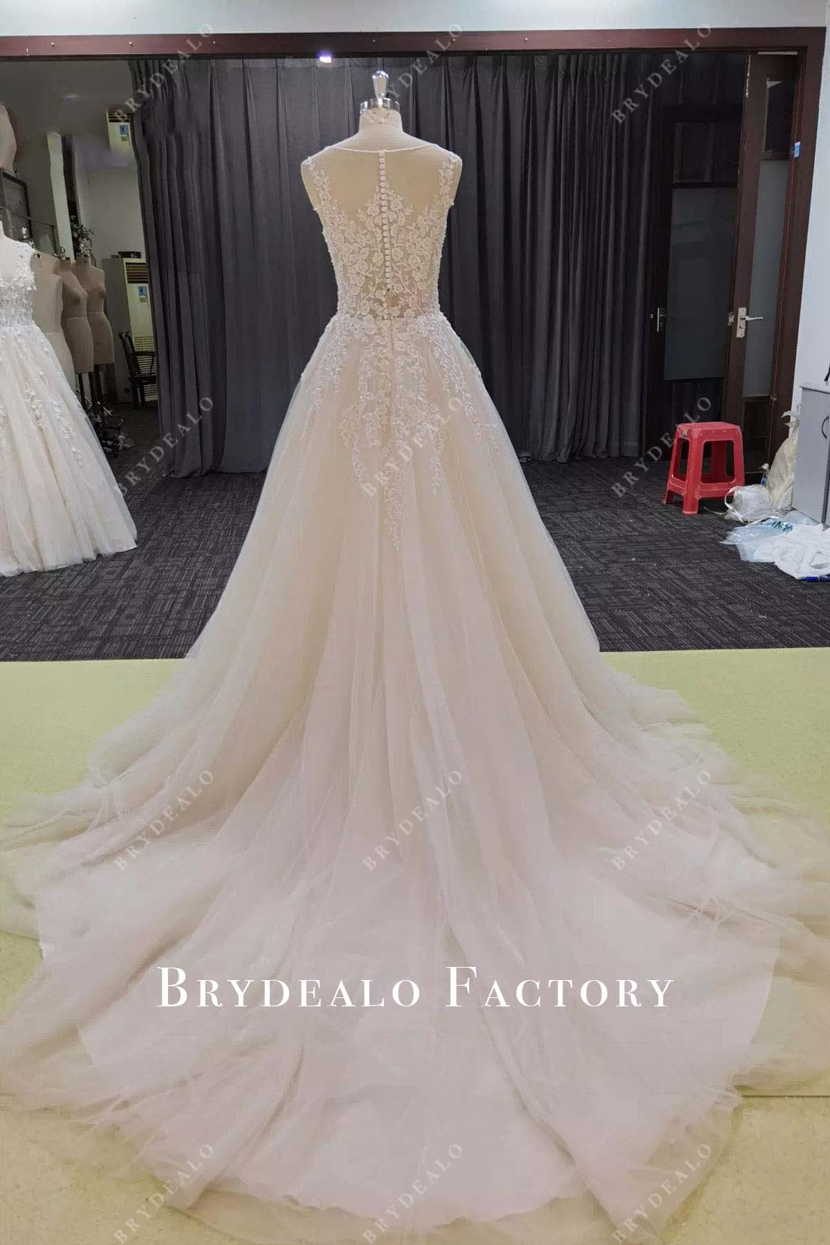 lace appliques cathedral train wedding  dress