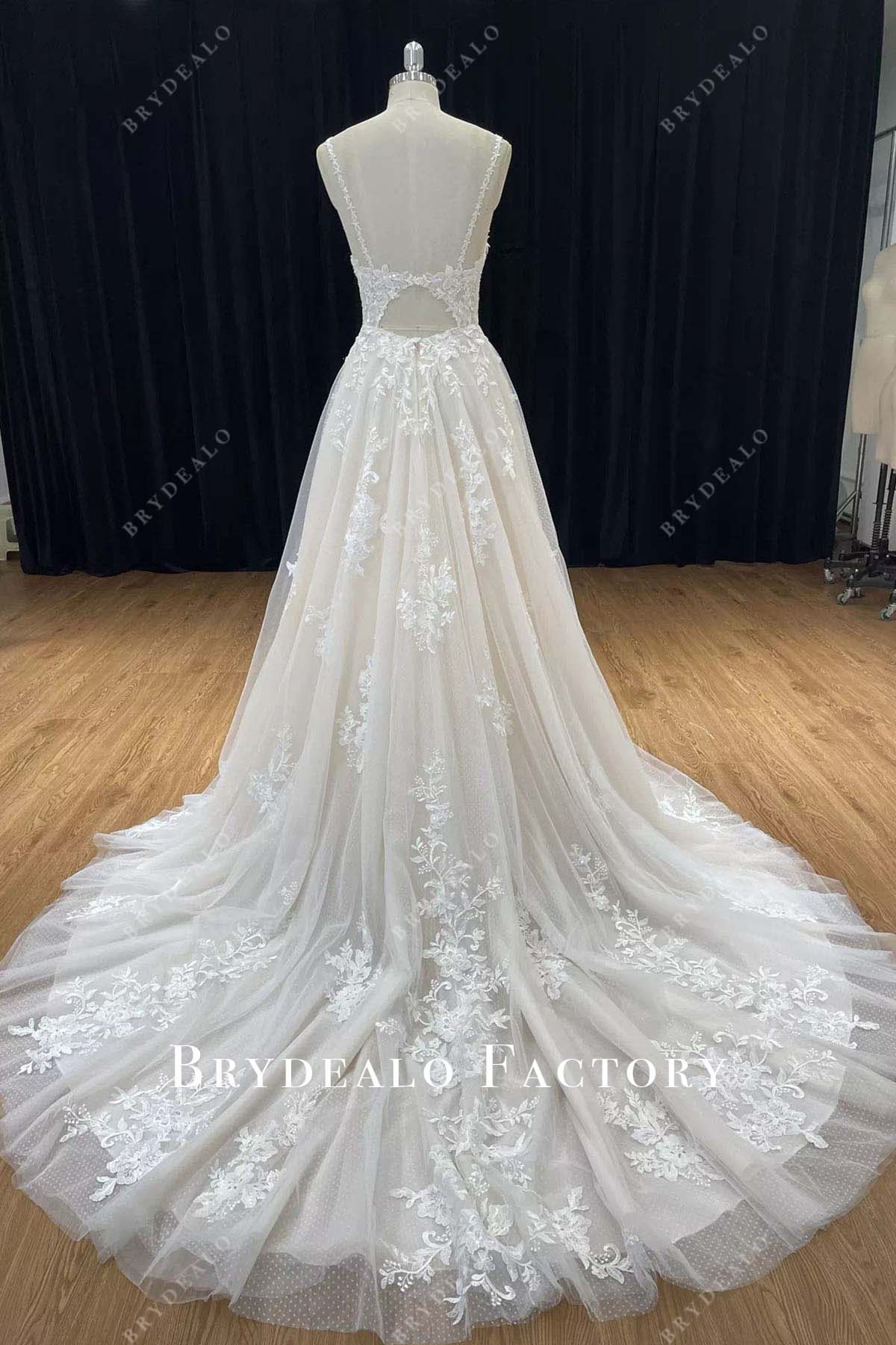 lace appliques chapel train wedding dress
