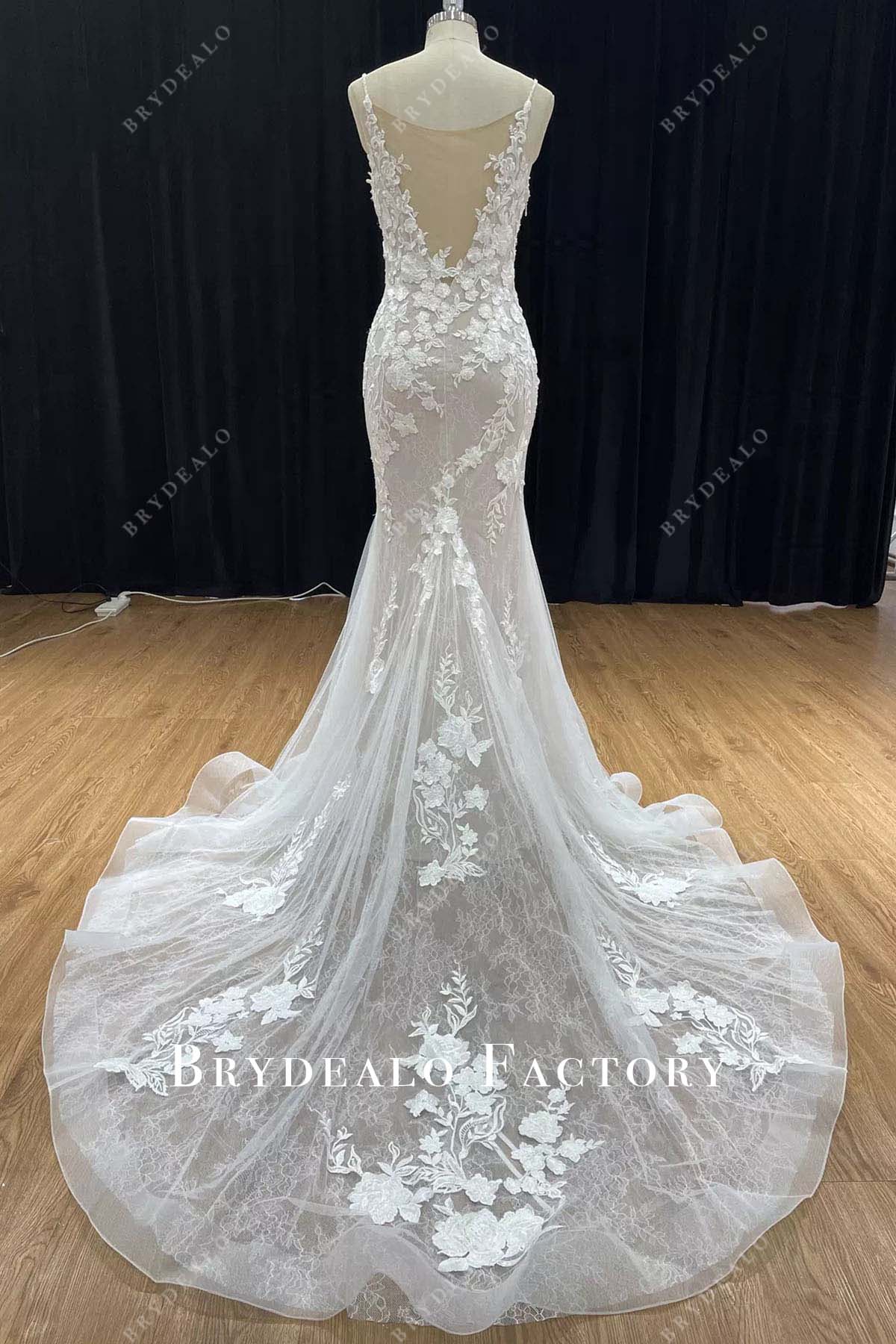 lace appliques mermaid court train wedding dress