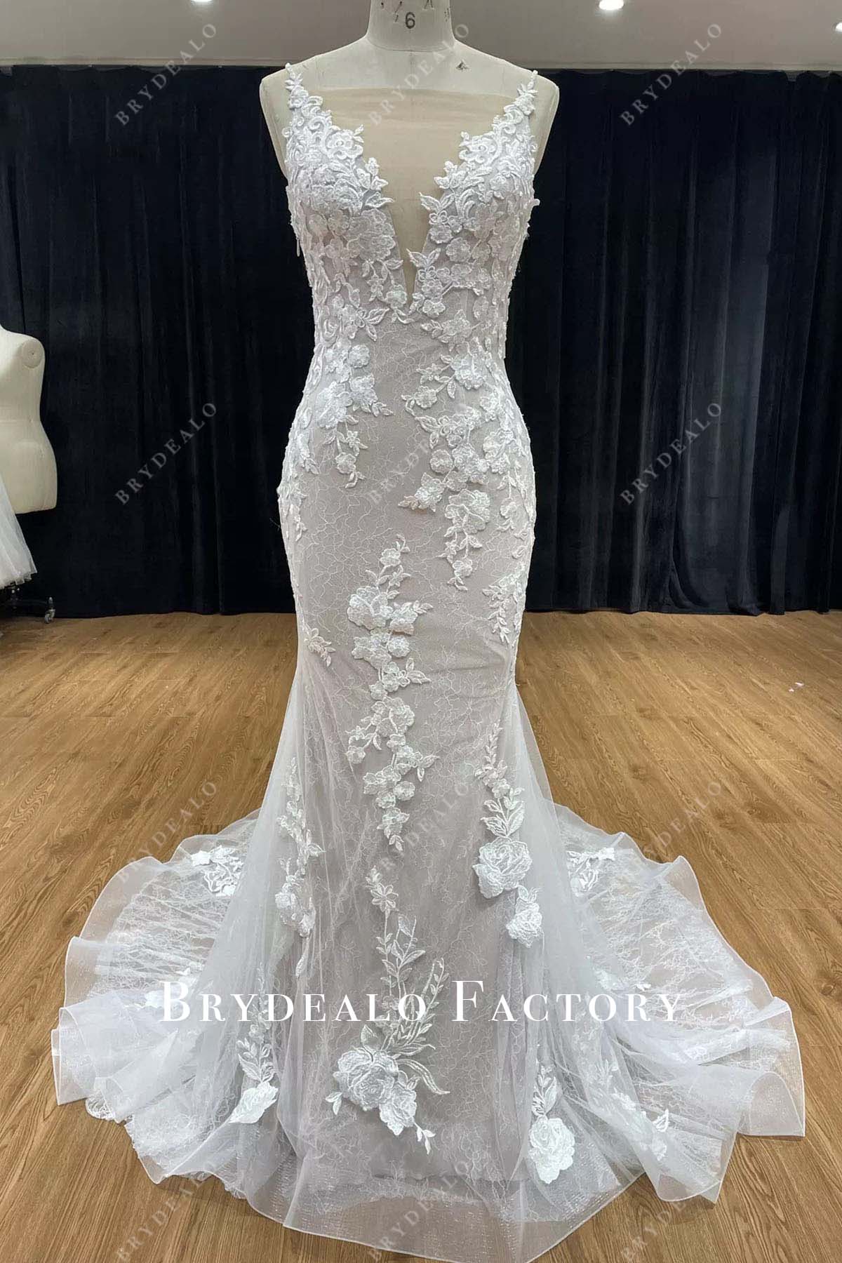 lace appliques mermaid wedding dress