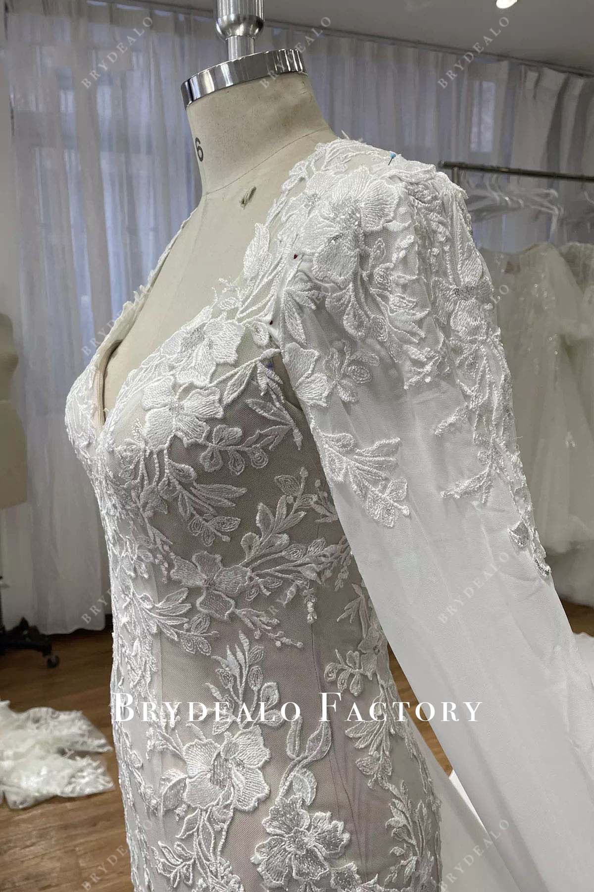 lace appliques sheer sleeves wedding dress