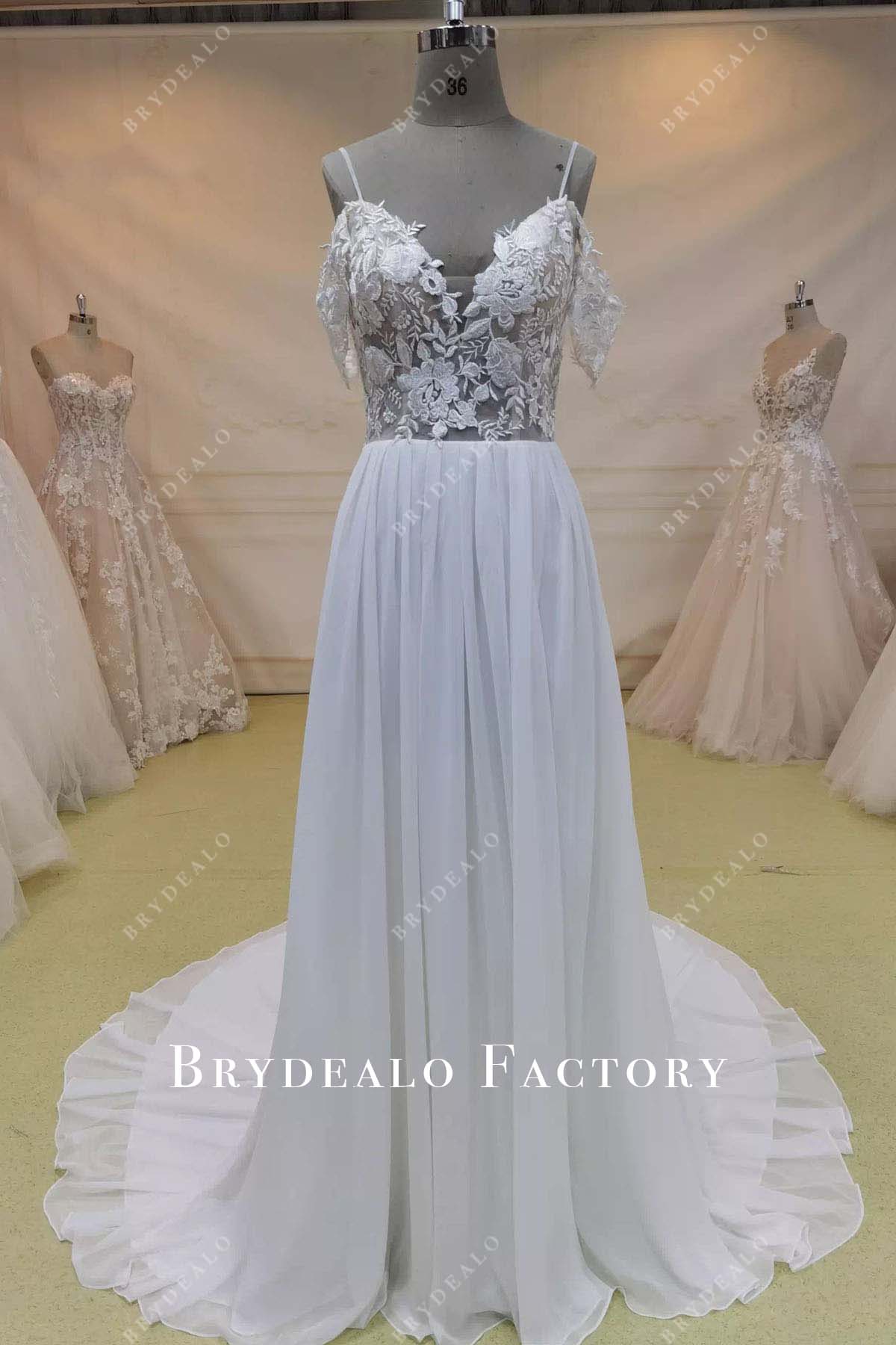 lace chiffon a line wedding dress