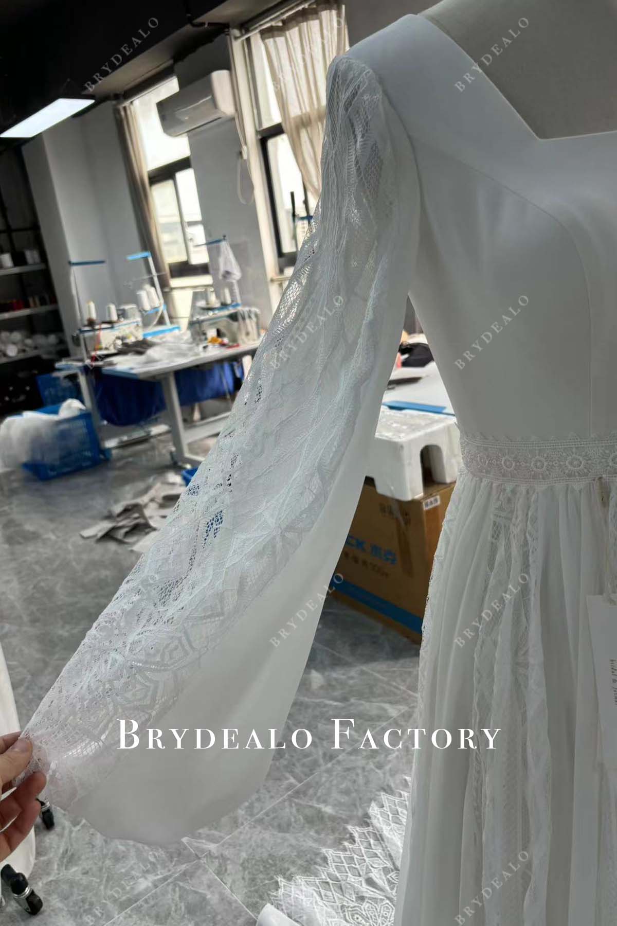 lace chiffon long sleeves custom bridal dress