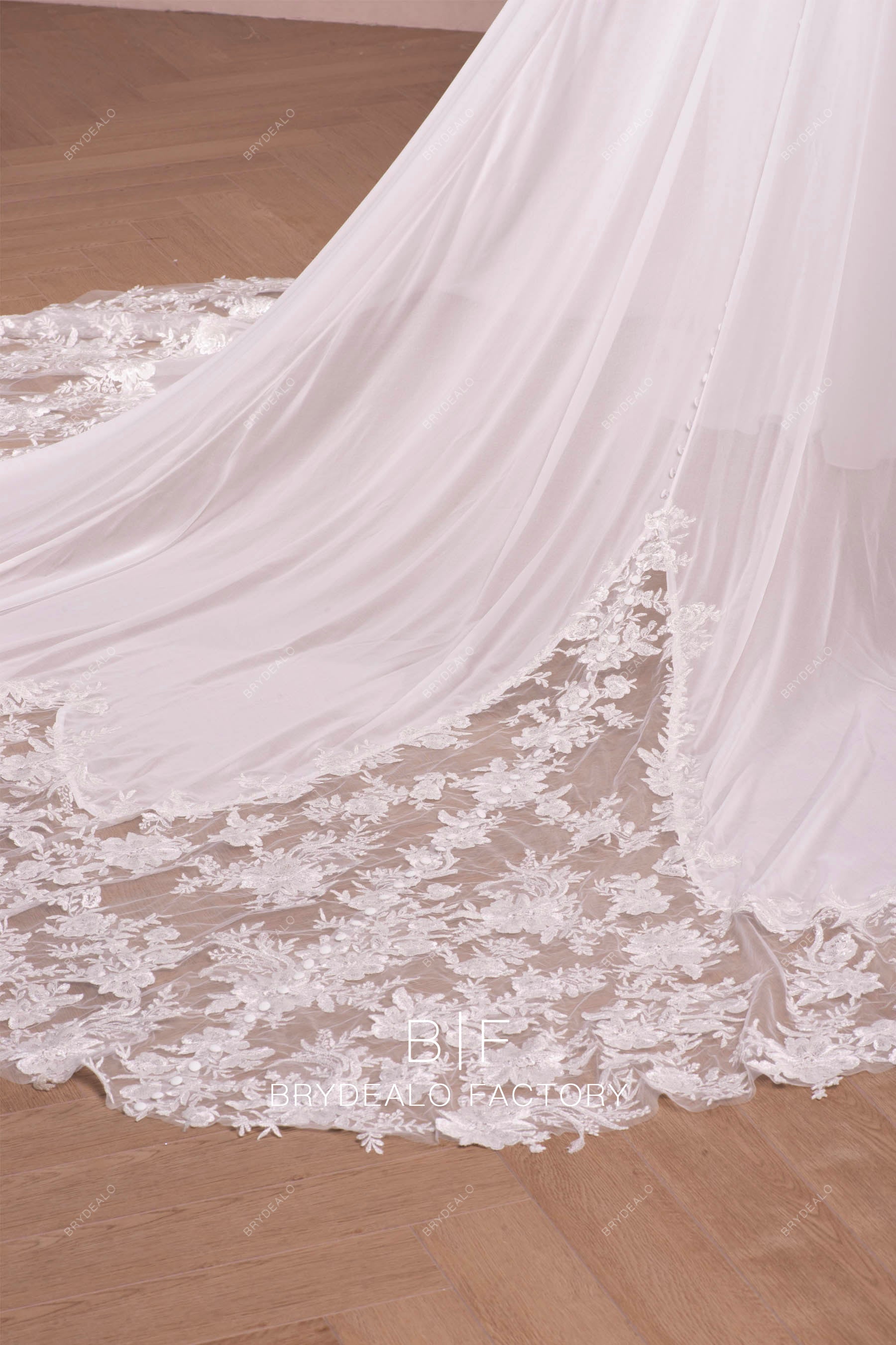 V-neck Lace Shoulder Straps Wholesale Chiffon A-line Bridal Gown