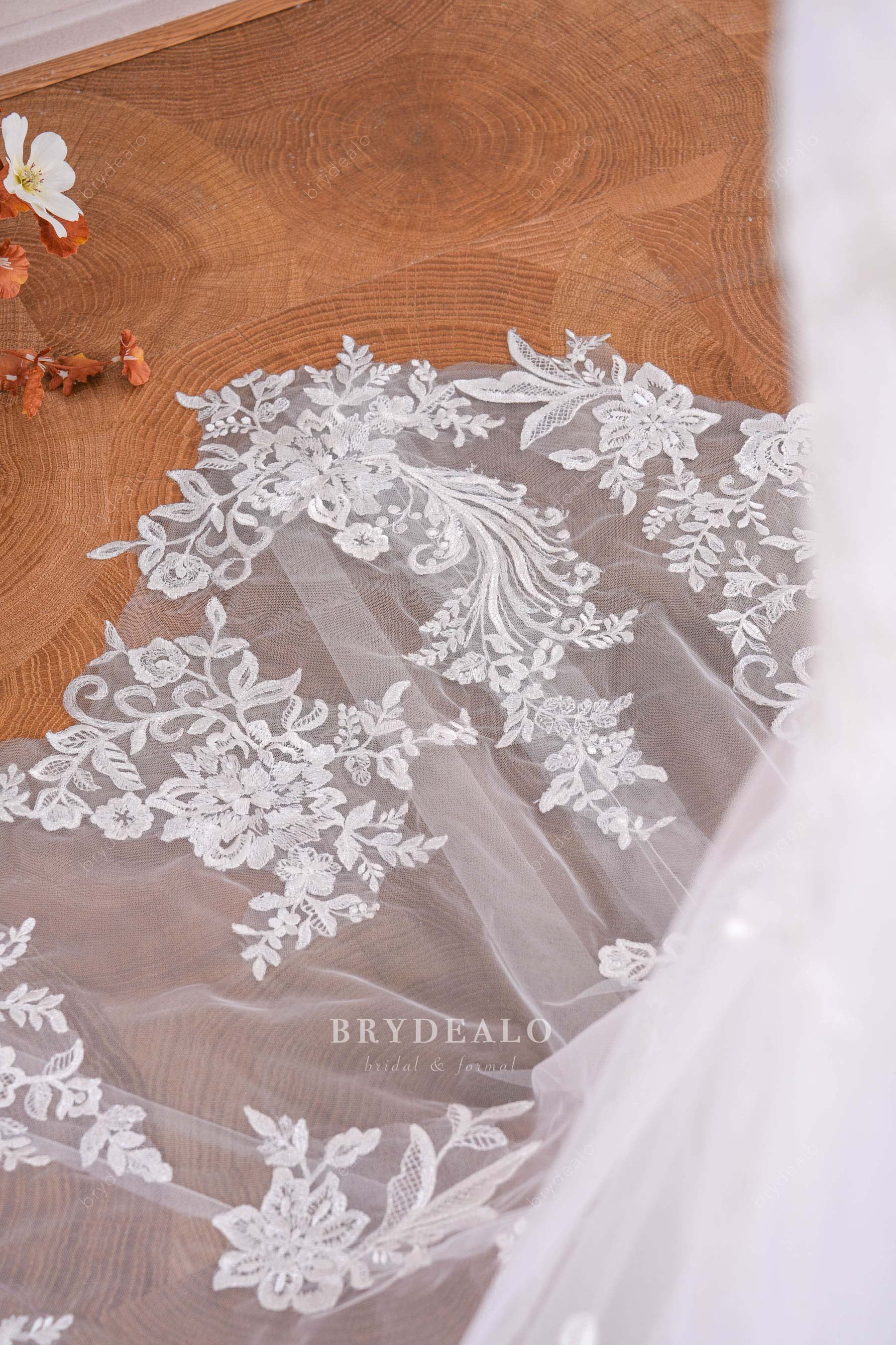 lace cutout train wedding dress