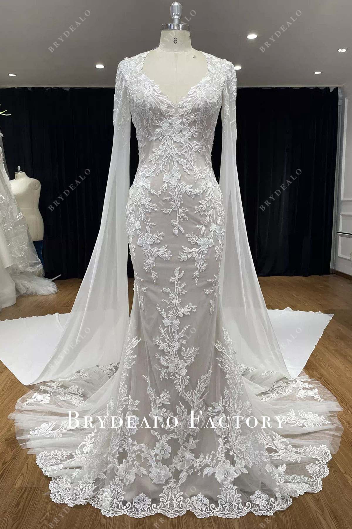 lace detachable sleeves mermaid wedding dress