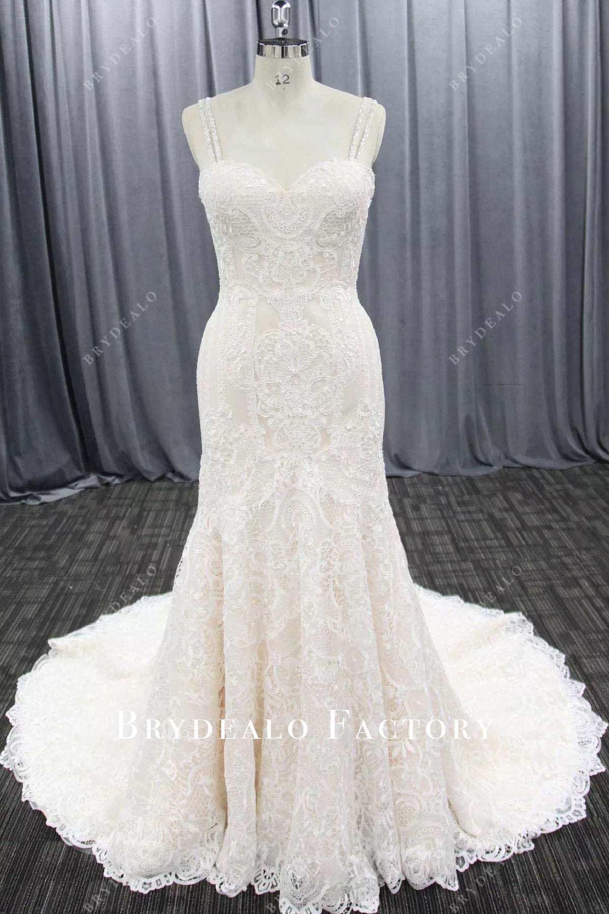 lace double straps mermaid wedding dress