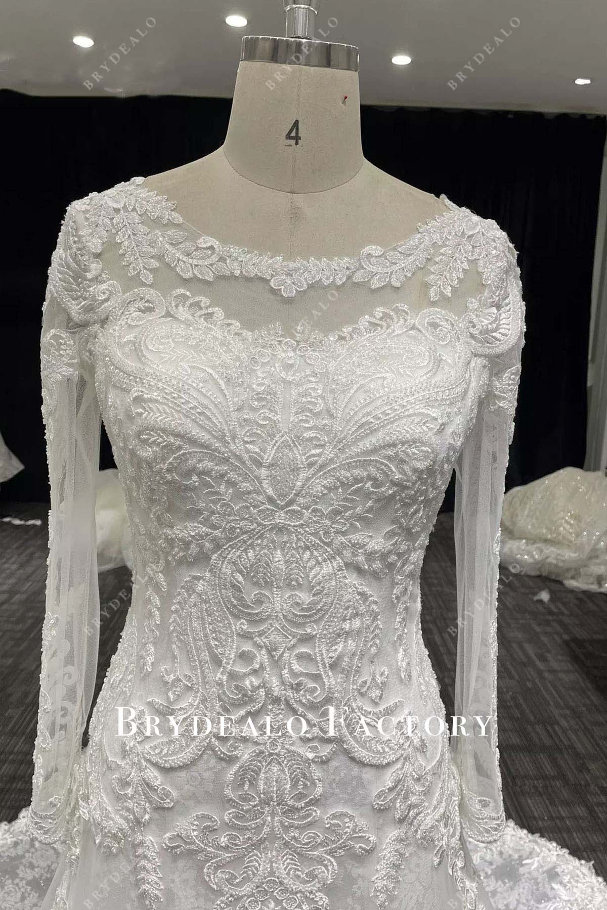 lace illusion boat neck wedding dress