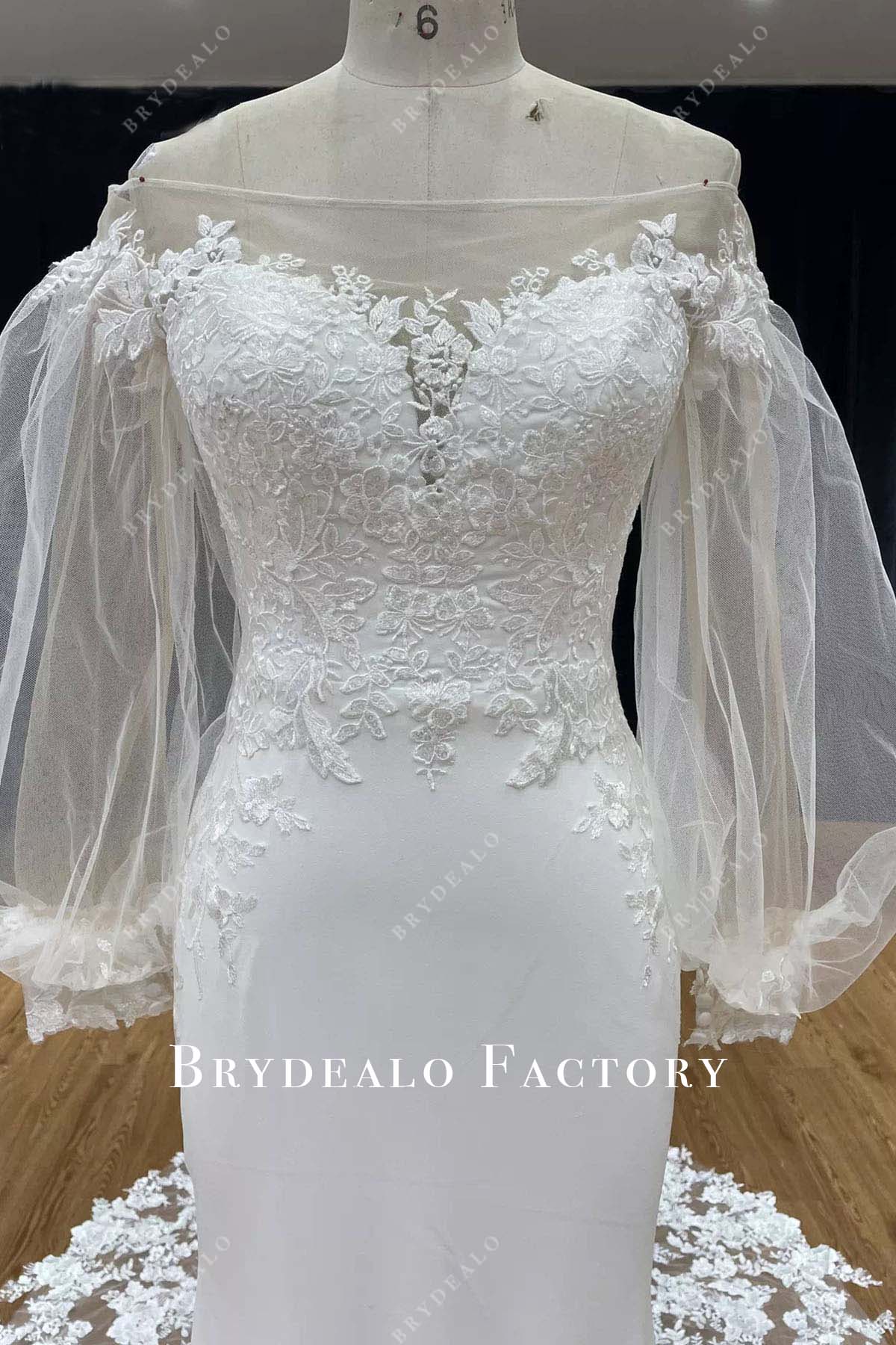 lace illusion sleeves mermaid wedding dress