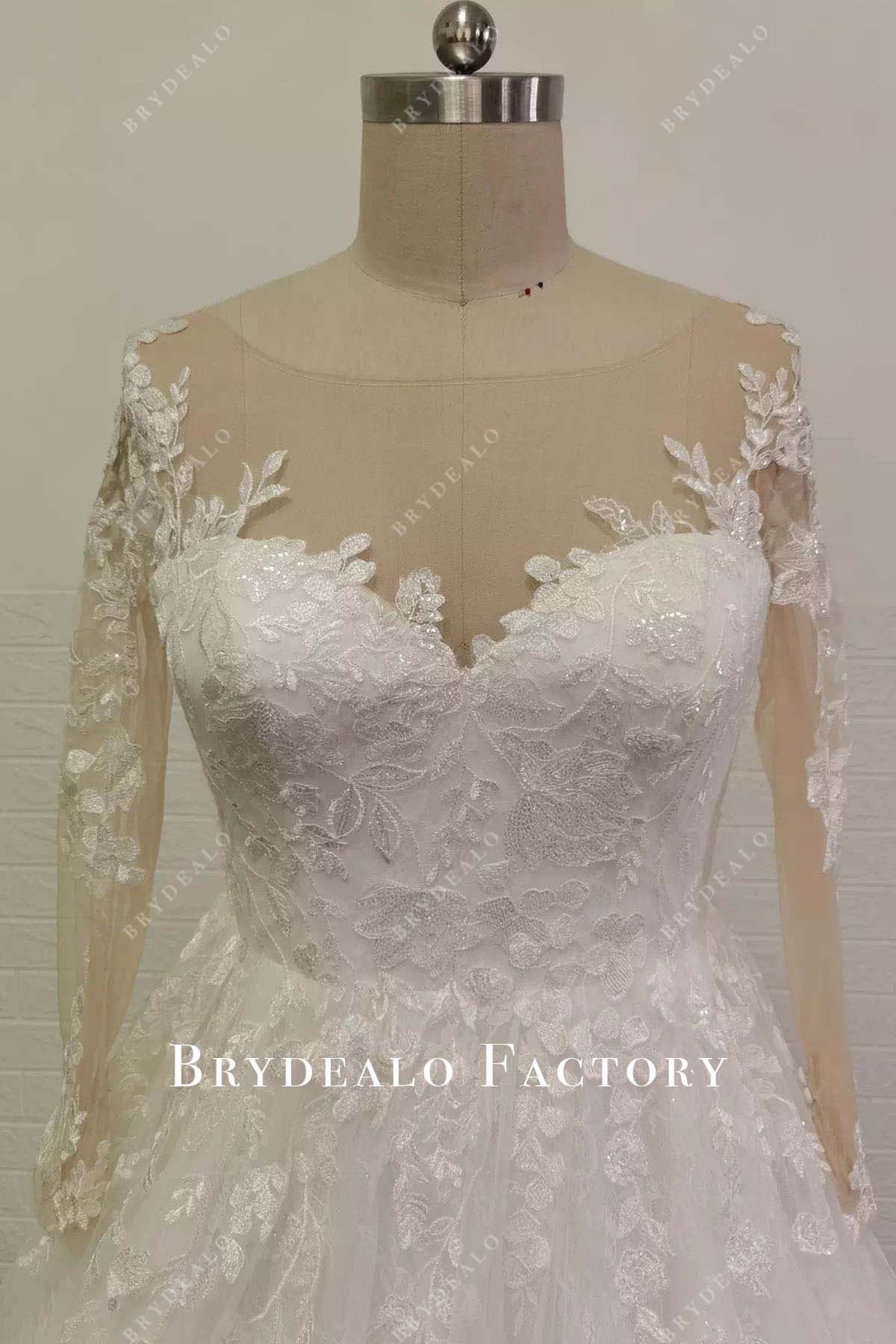 lace illusion sleeves wedding dress