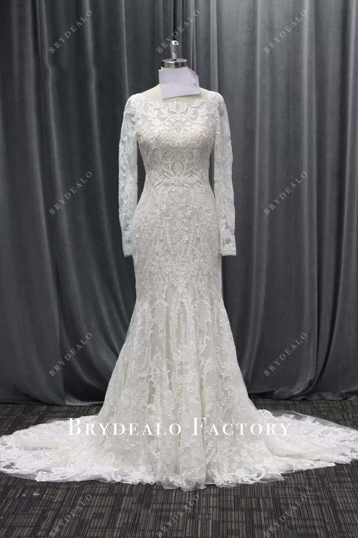 lace long sleeves mermaid wedding dress