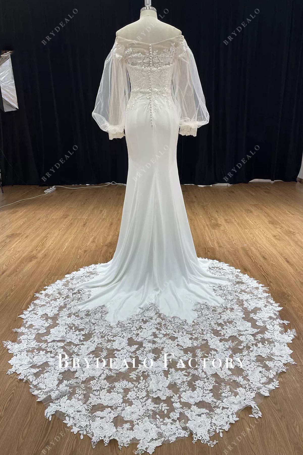 lace mermaid illusion train wedding dress