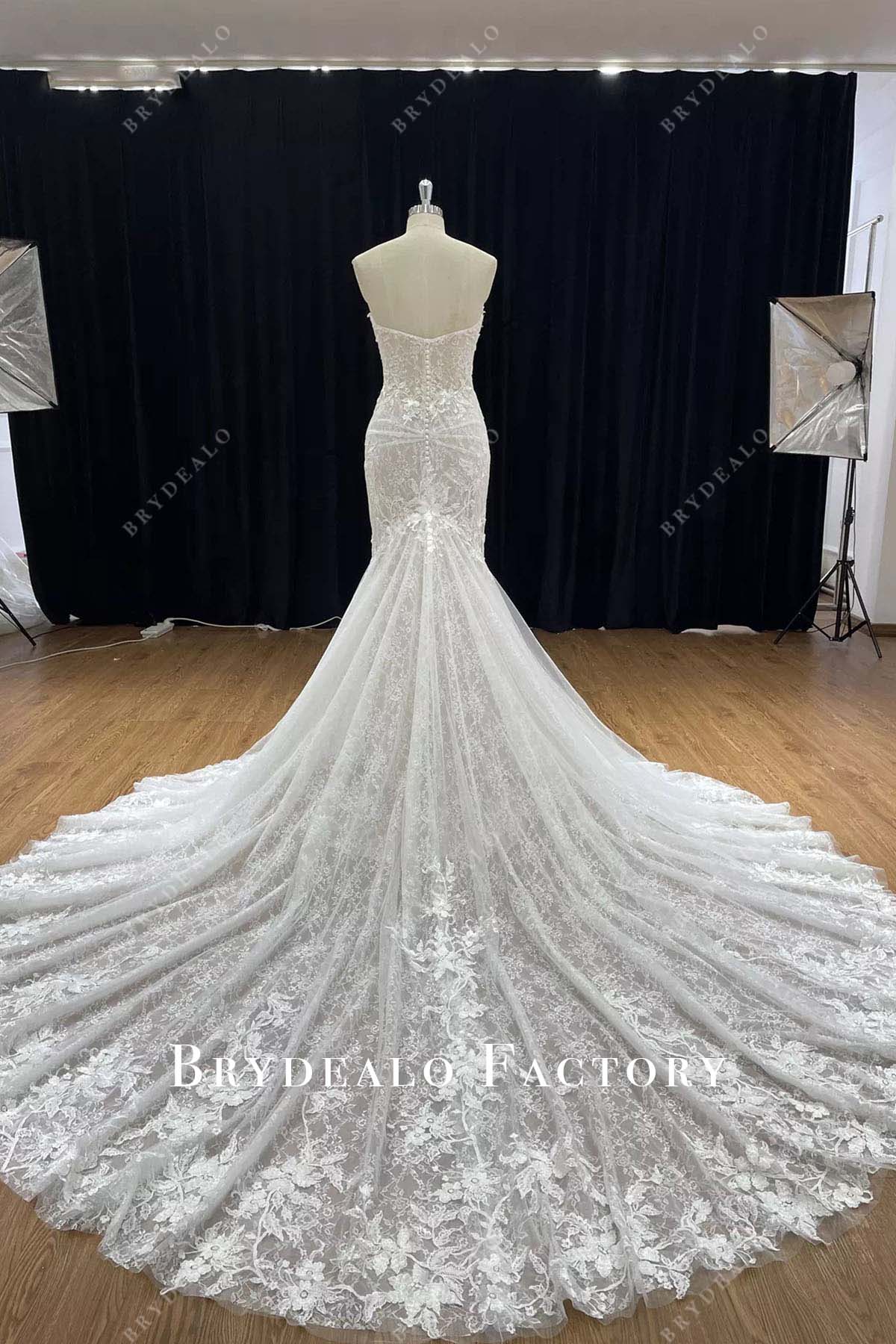 lace mermaid long train wedding dress 