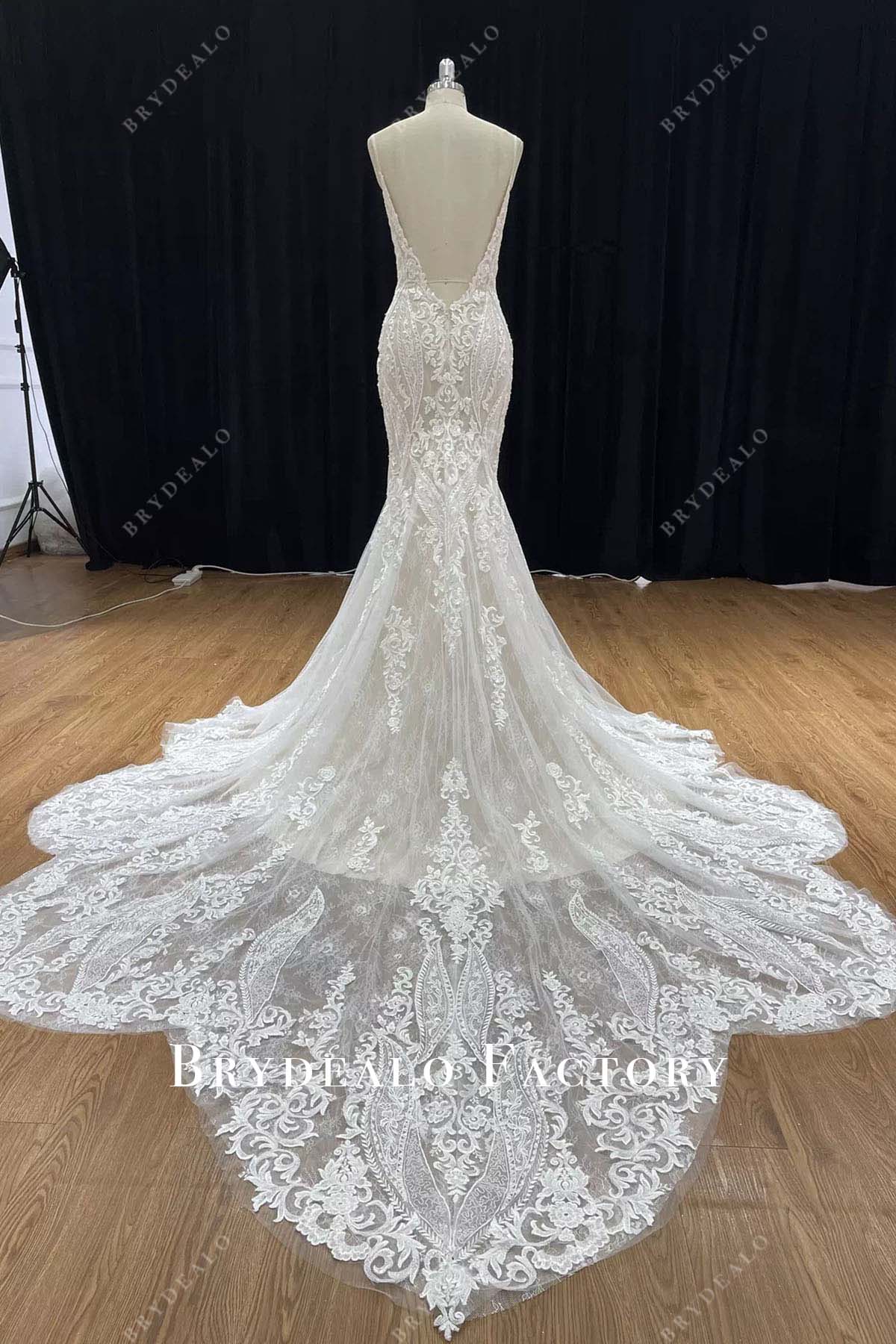 lace mermaid long train wedding dress