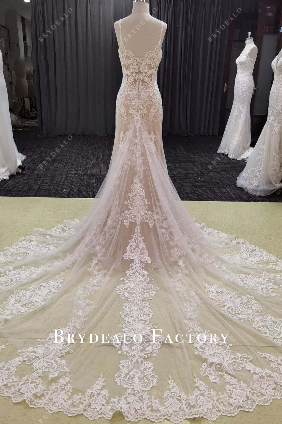 lace mermaid long train wedding dress