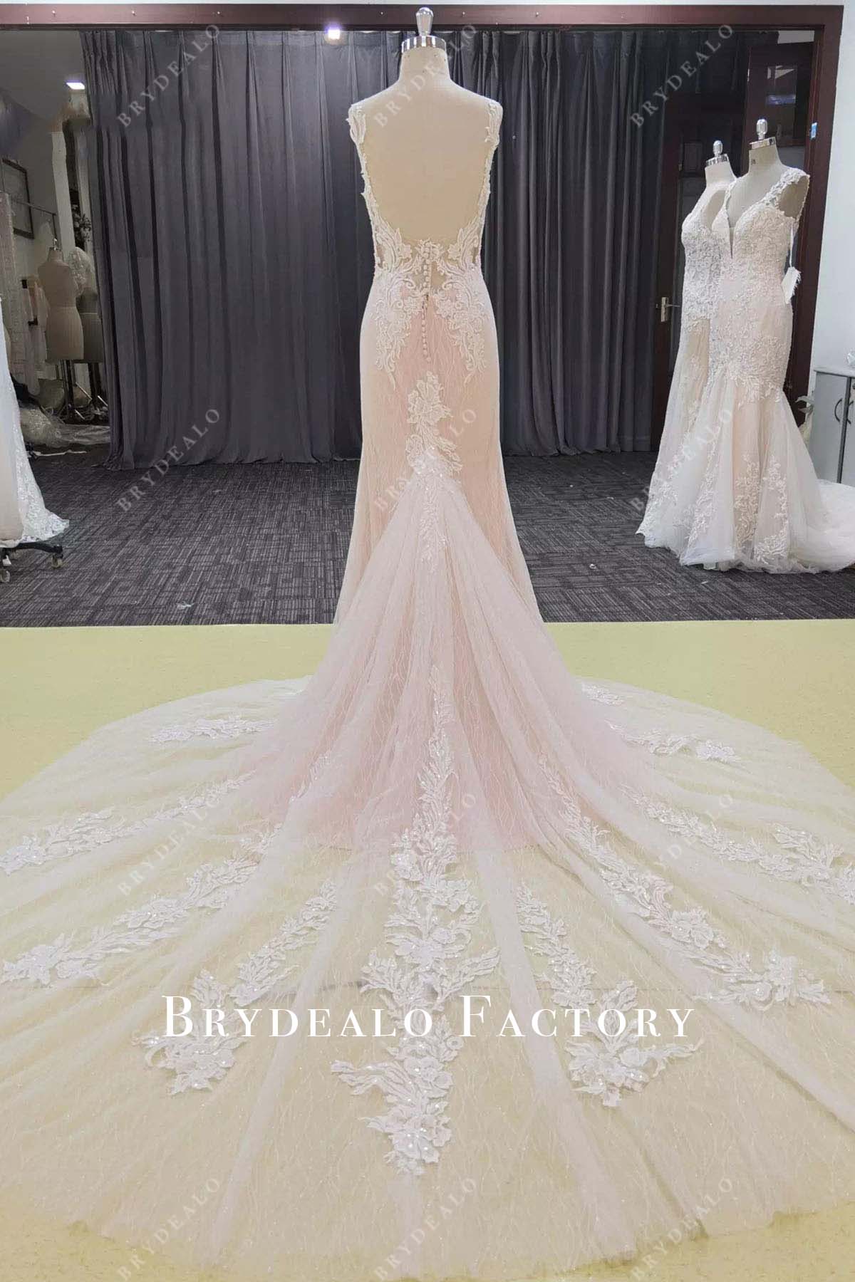 lace mermaid long train wedding dress