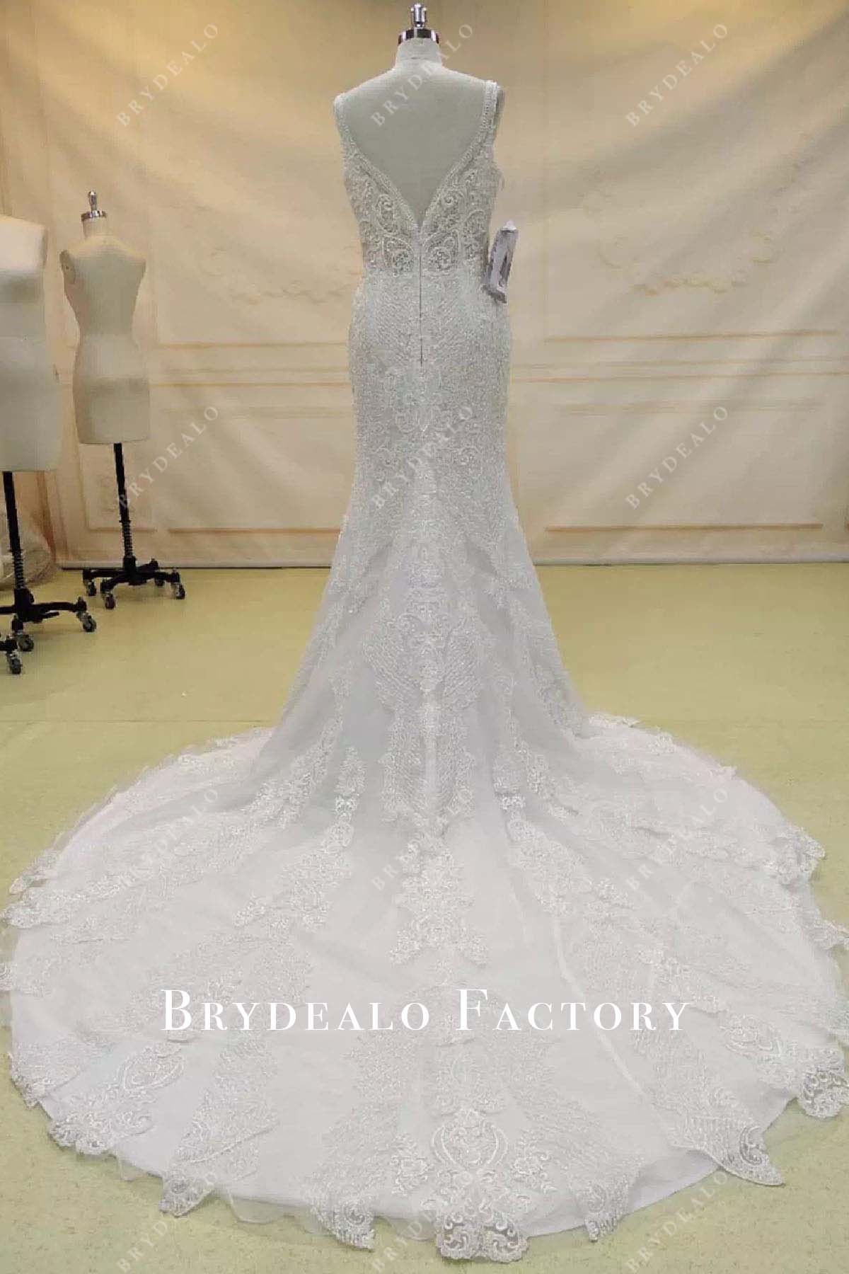 lace mermaid long train wedding dress