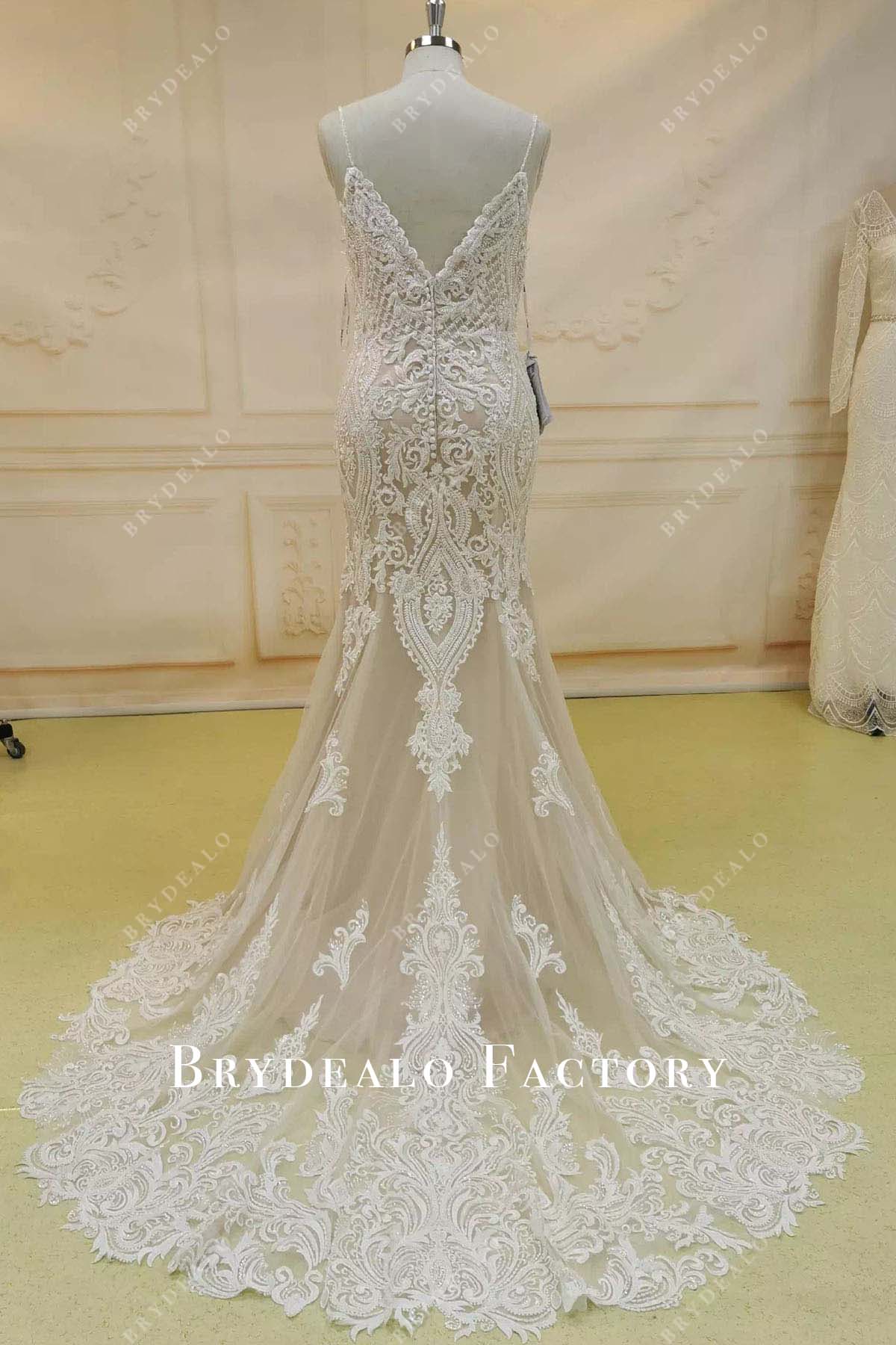 lace mermaid long train wedding dress