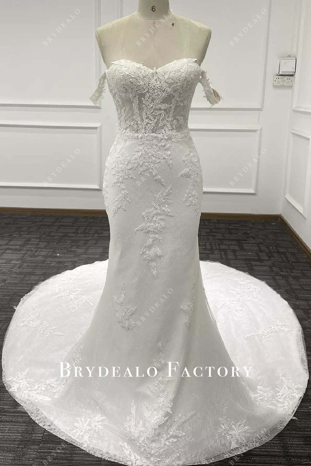 lace off shoulder mermaid wedding dress