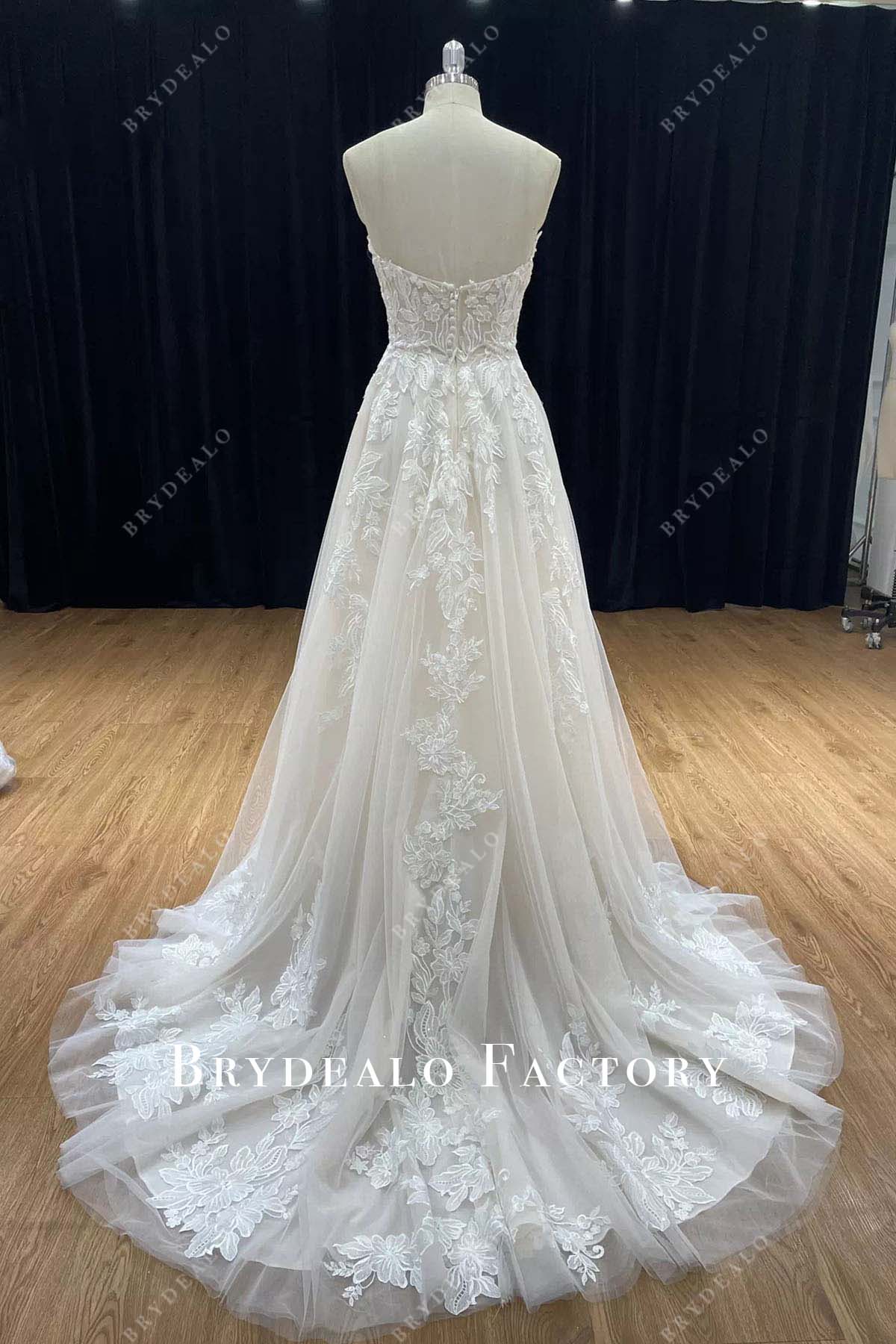lace open back a line wedding dress