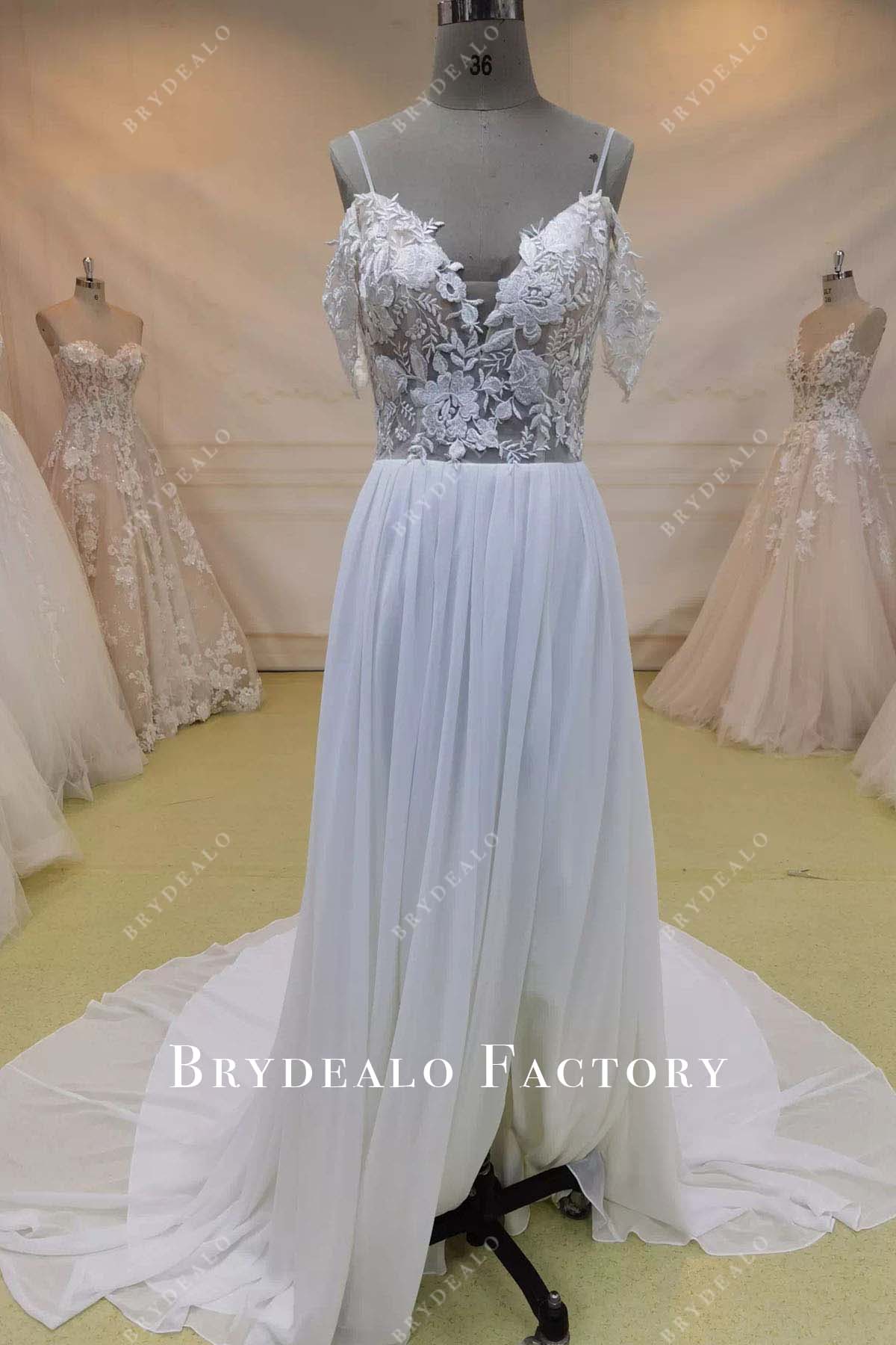 lace plunging neck a line wedding dress