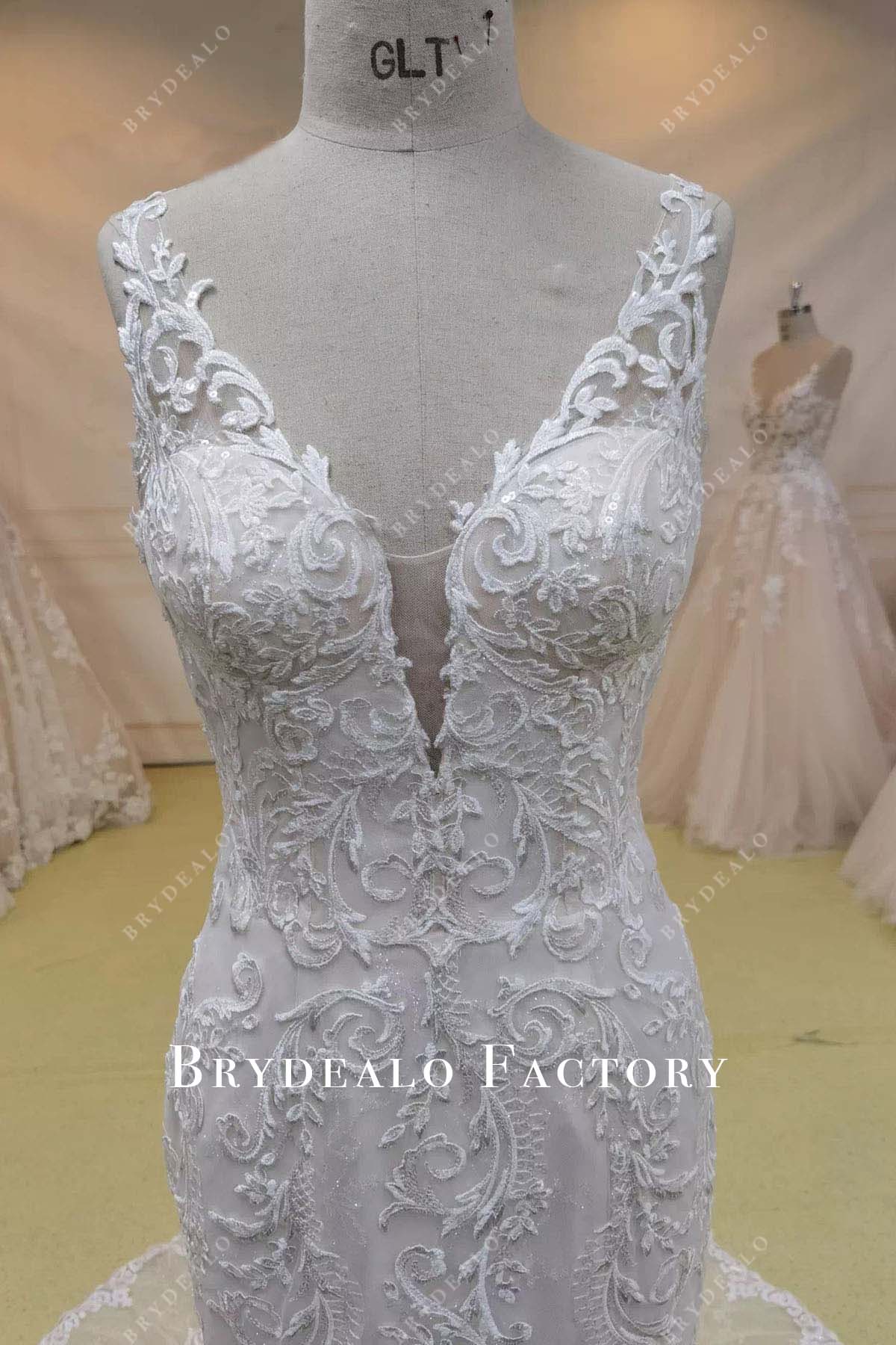 lace plunging neck mermaid wedding dress