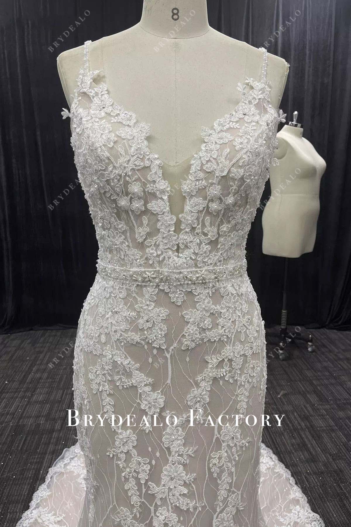 lace plunging neck mermaid wedding dress