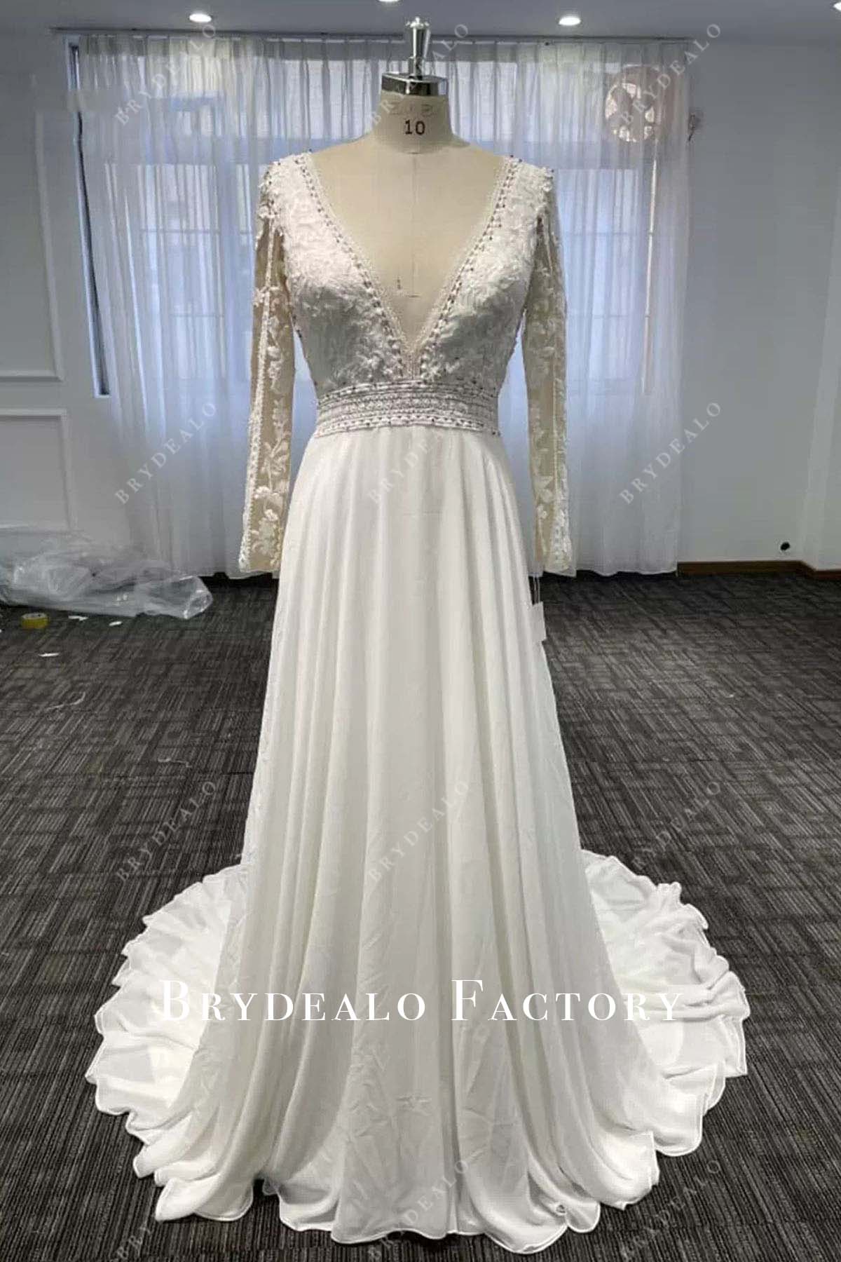 lace plunging neck wedding dress